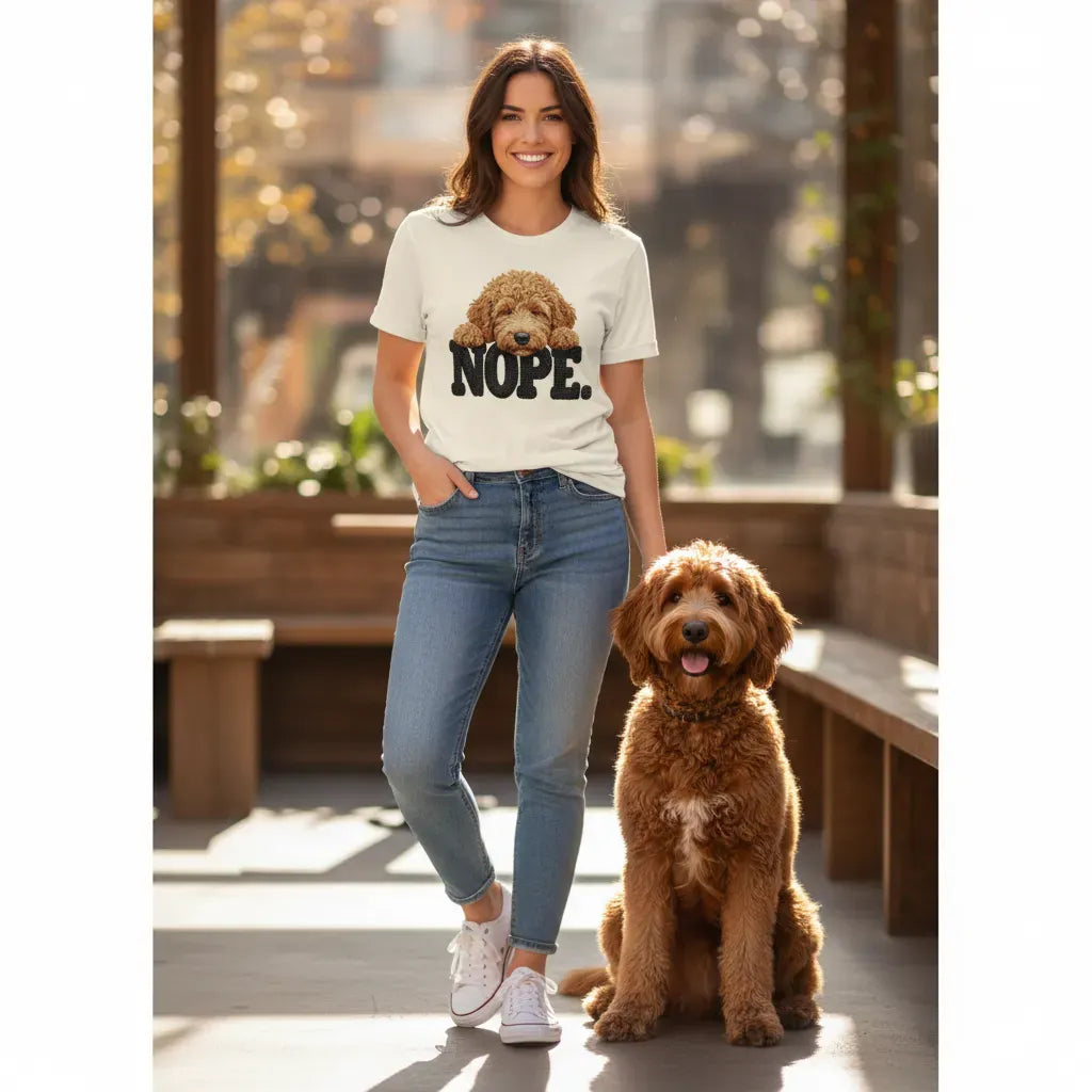 Apricot Goldendoodle Faux Yarn Nope T-Shirt in by Puppy Jo