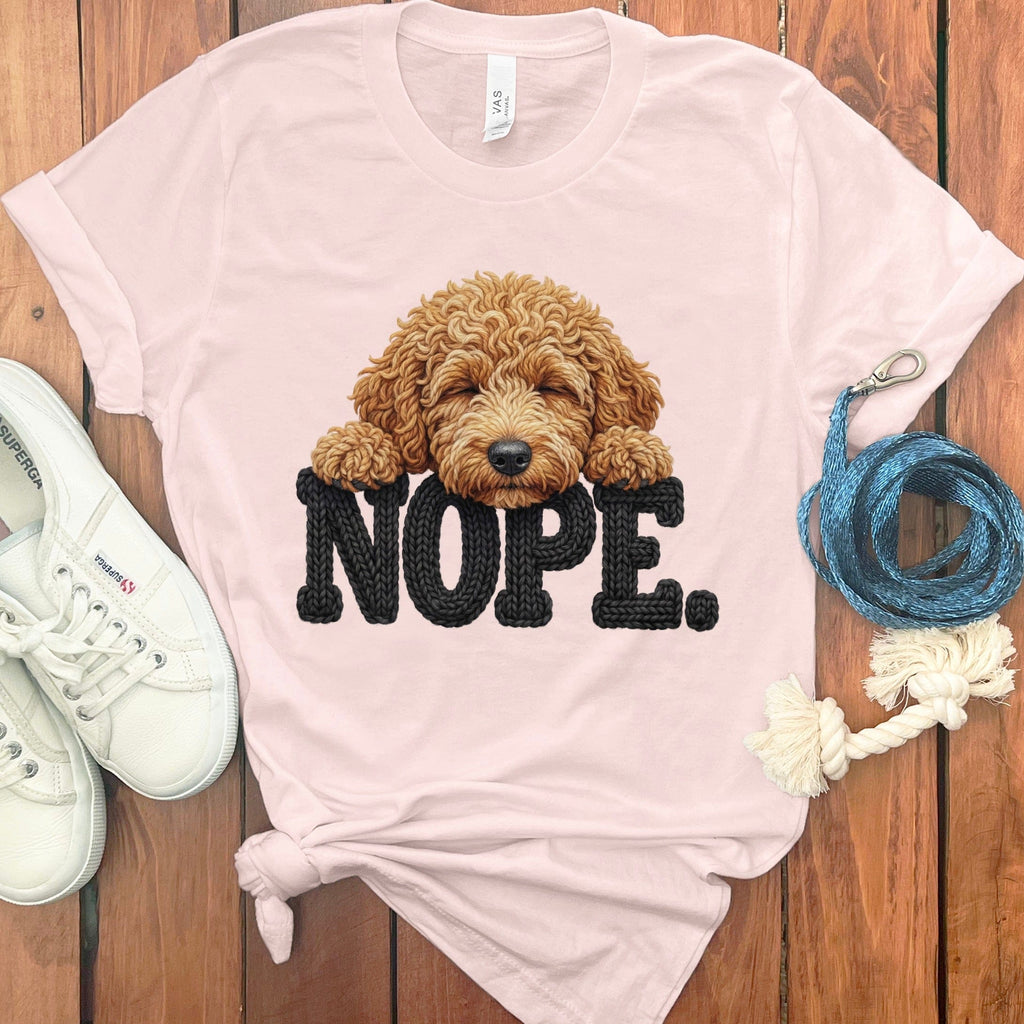 Apricot Goldendoodle Faux Yarn Nope T-Shirt in Soft Pink / S by Puppy Jo