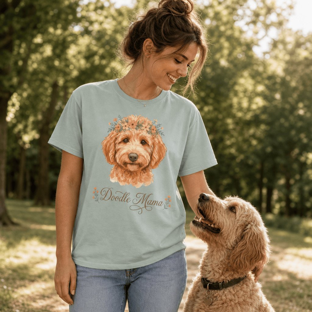 Apricot Goldendoodle Floral Crown Signature T-Shirt in by Puppy Jo