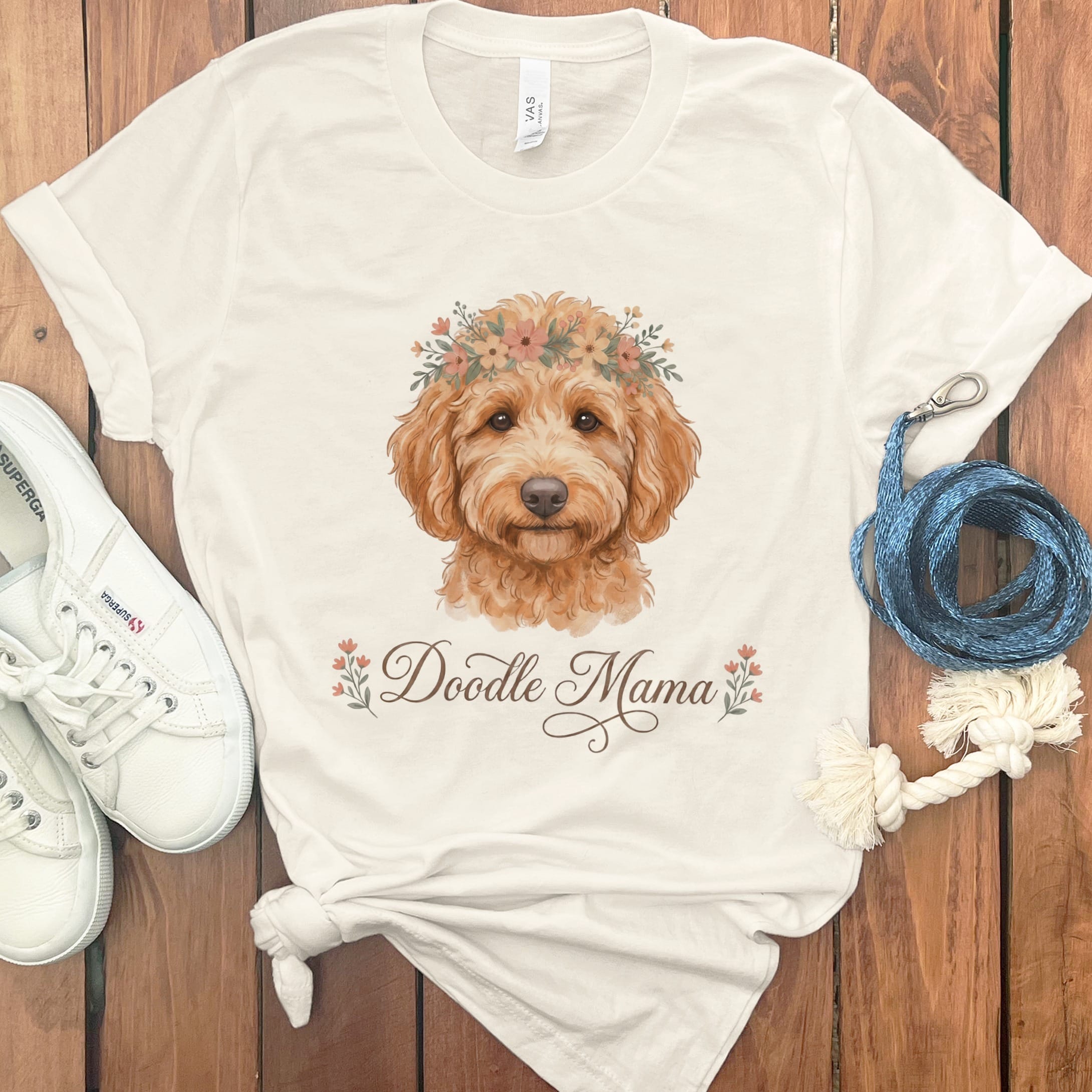 Apricot Goldendoodle Floral Crown T-Shirt in Natural / S by Puppy Jo