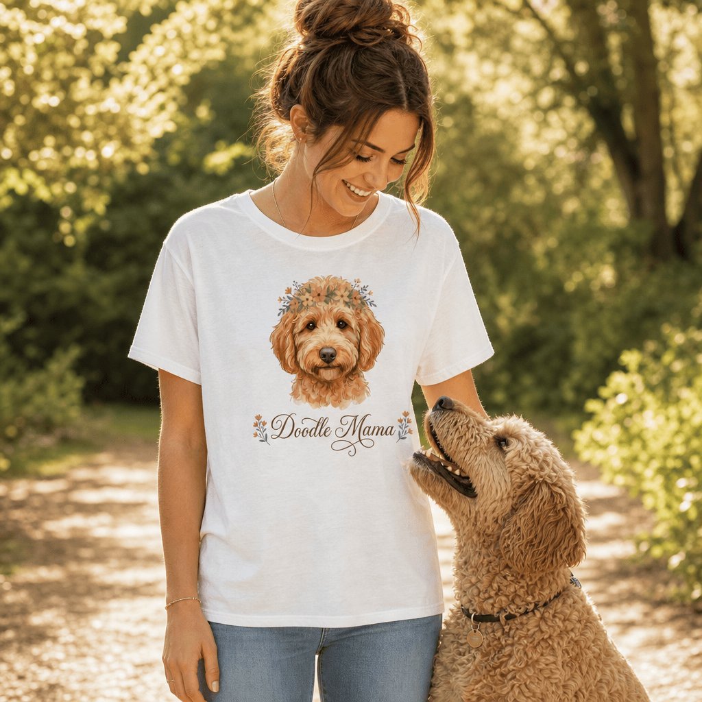 Apricot Goldendoodle Floral Crown T-Shirt in by Puppy Jo