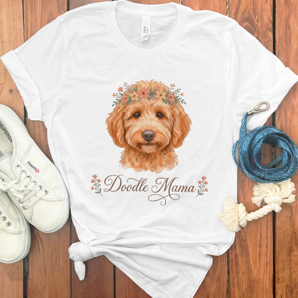 Apricot Goldendoodle Floral Crown T-Shirt in White / S by Puppy Jo