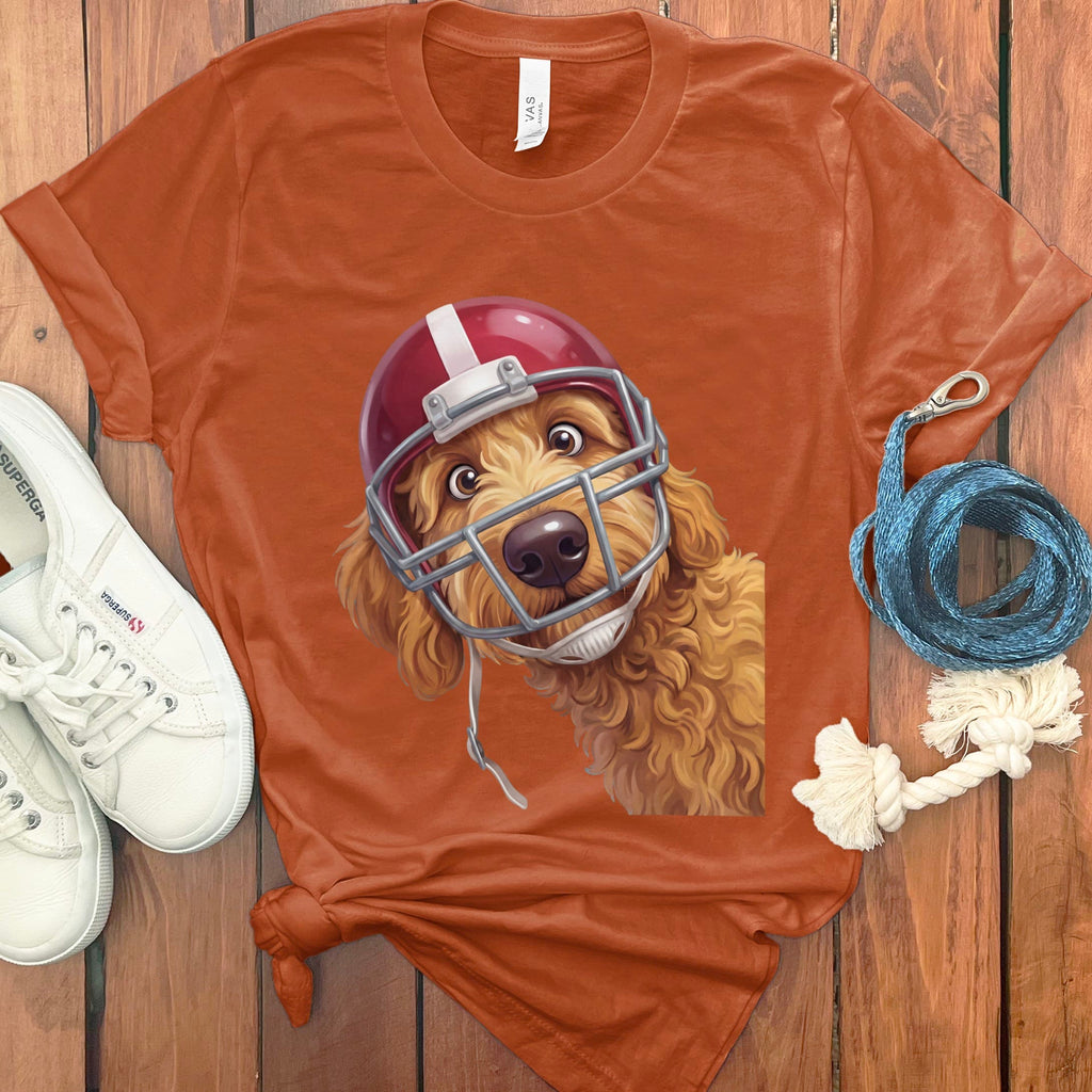 Apricot Goldendoodle Football Helmet T-Shirt in Autumn / S by Puppy Jo