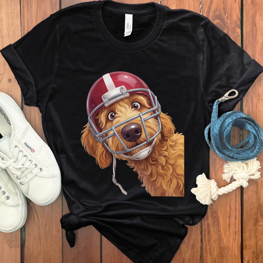 Apricot Goldendoodle Football Helmet T-Shirt in Black / S by Puppy Jo
