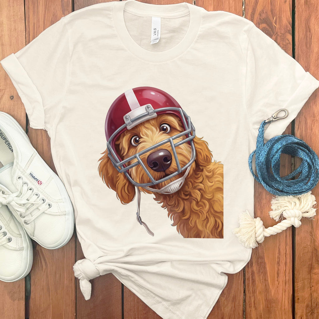 Apricot Goldendoodle Football Helmet T-Shirt in Natural / S by Puppy Jo