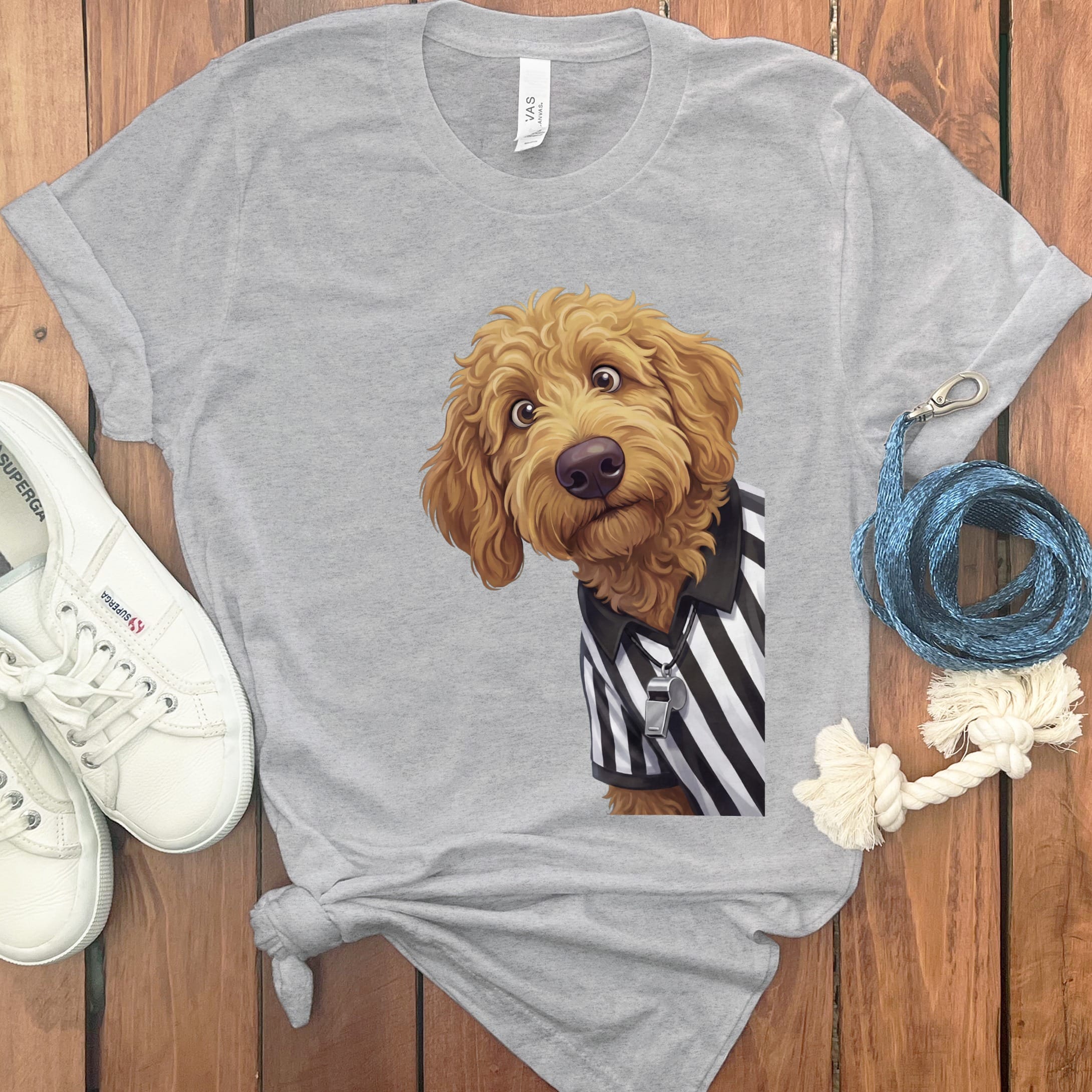 Apricot Goldendoodle Football Referee T-Shirt in Athletic Heather / S by Puppy Jo