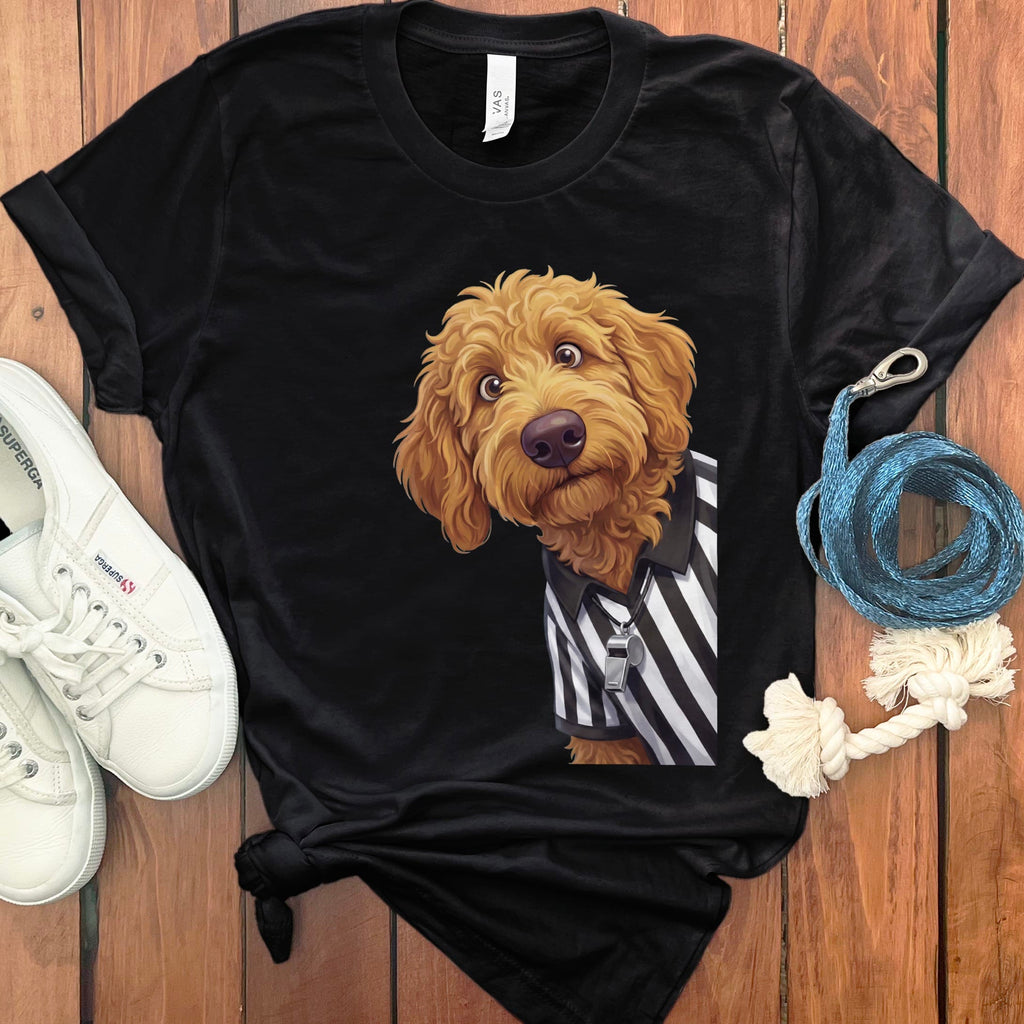 Apricot Goldendoodle Football Referee T-Shirt in Black / S by Puppy Jo
