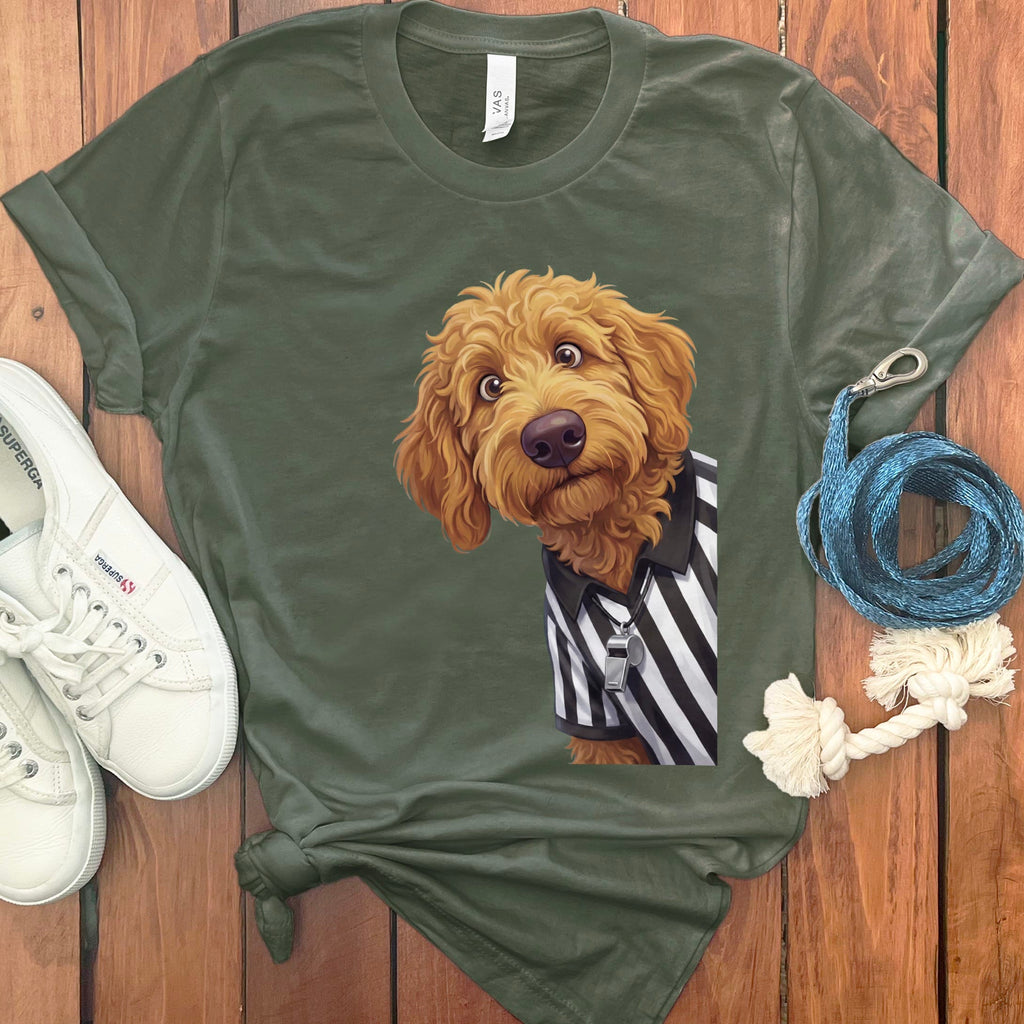 Apricot Goldendoodle Football Referee T-Shirt in Military Green / S by Puppy Jo