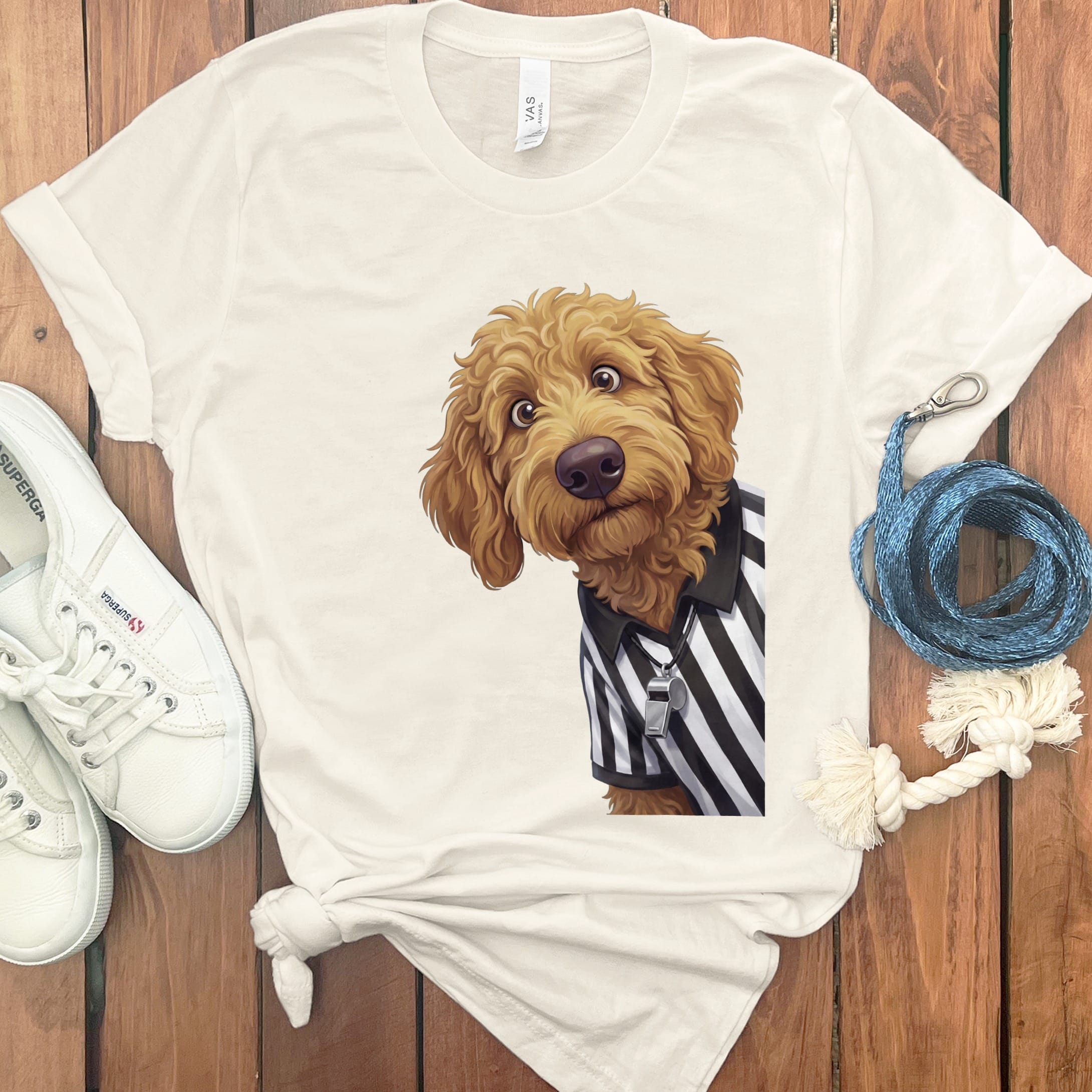 Apricot Goldendoodle Football Referee T-Shirt in Natural / S by Puppy Jo