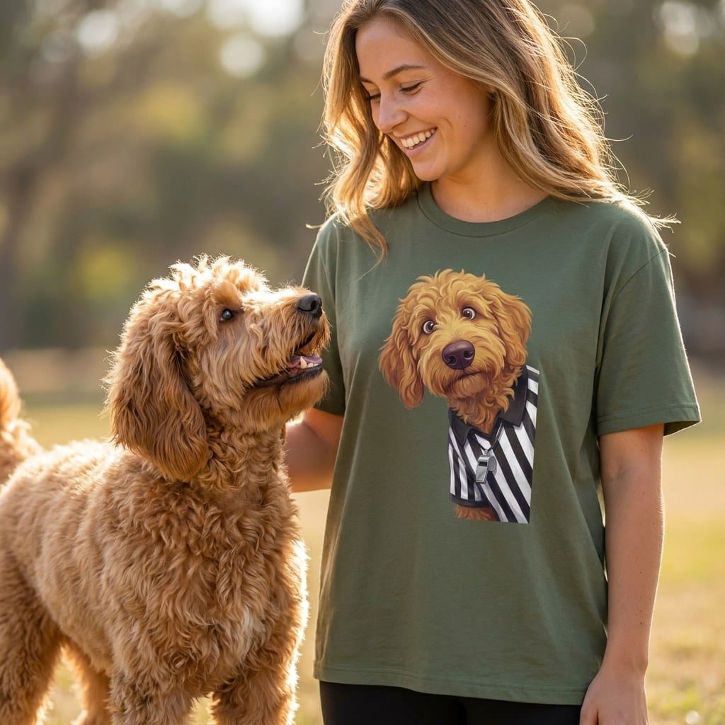 Apricot Goldendoodle Football Referee T-Shirt in by Puppy Jo