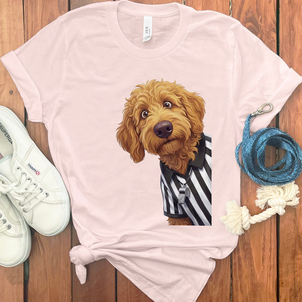 Apricot Goldendoodle Football Referee T-Shirt in Soft Pink / S by Puppy Jo