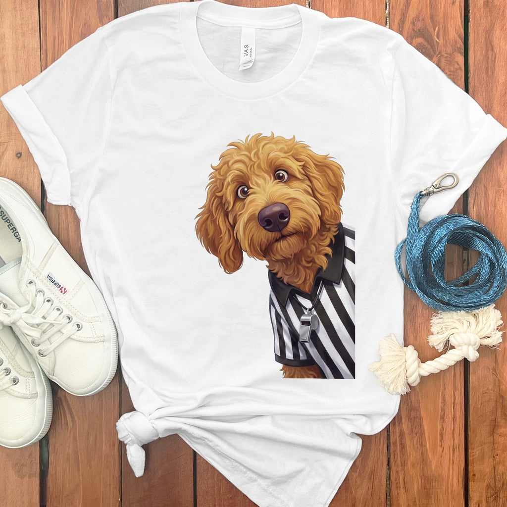 Apricot Goldendoodle Football Referee T-Shirt in White / S by Puppy Jo