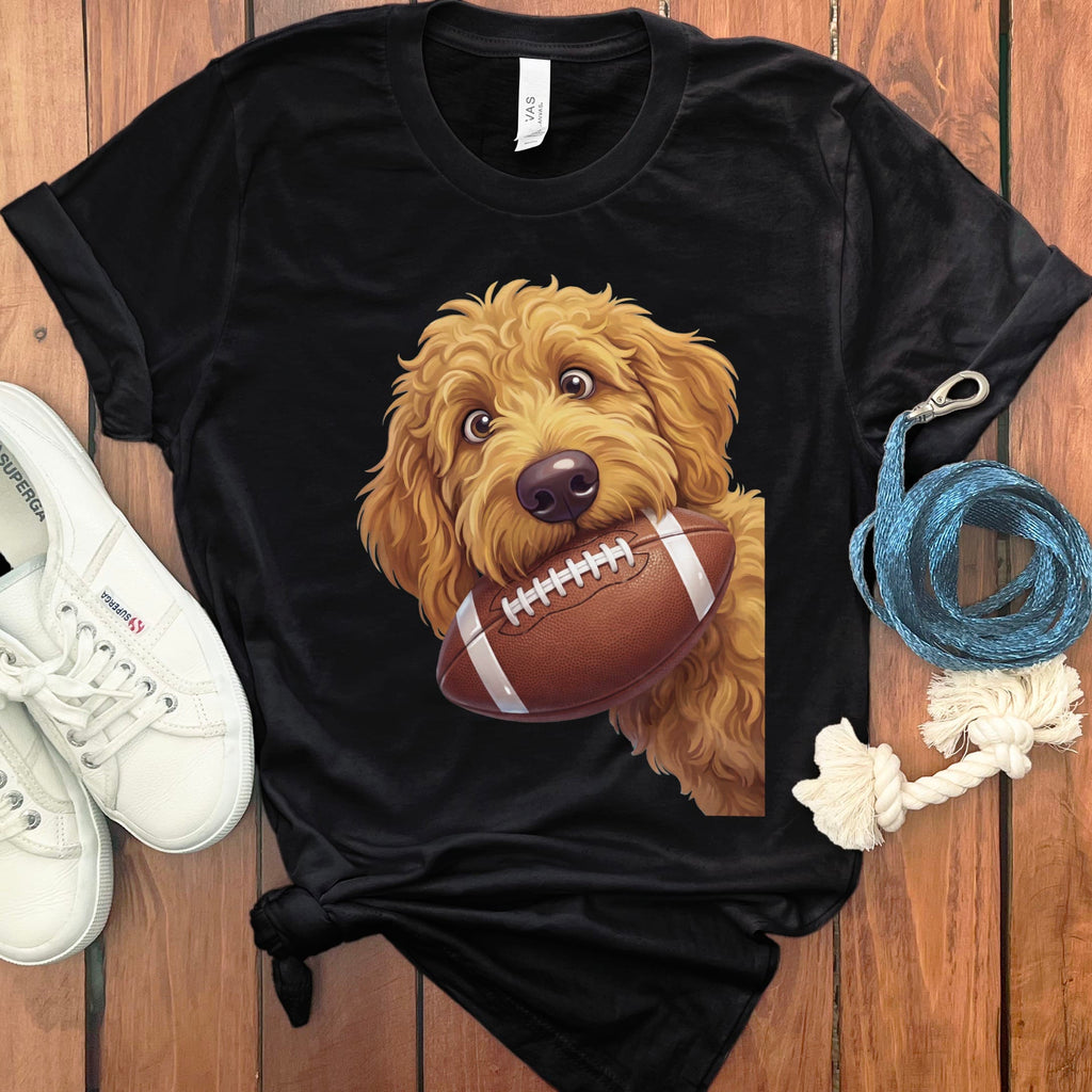 Apricot Goldendoodle Football T-Shirt in Black / S by Puppy Jo