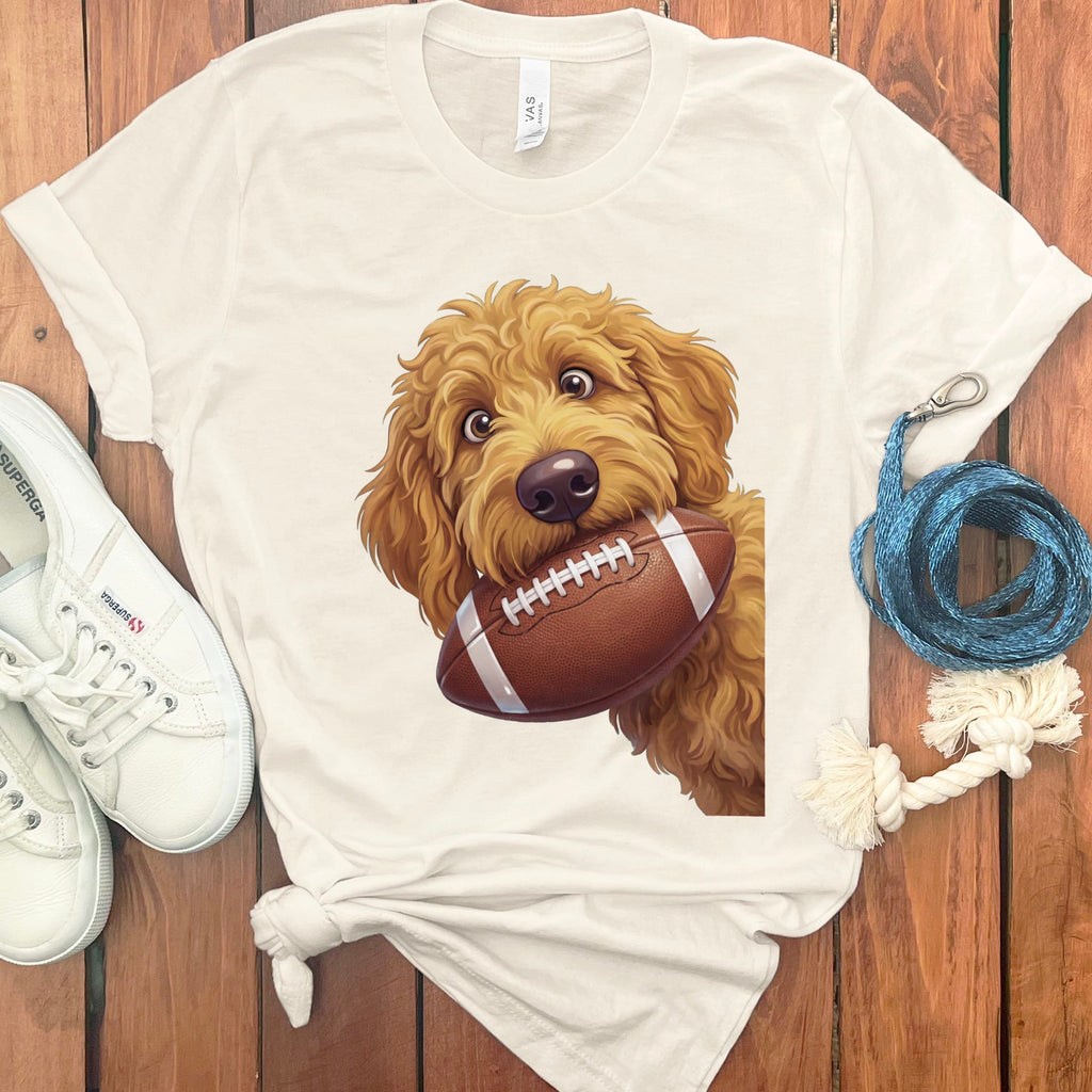 Apricot Goldendoodle Football T-Shirt in Natural / S by Puppy Jo
