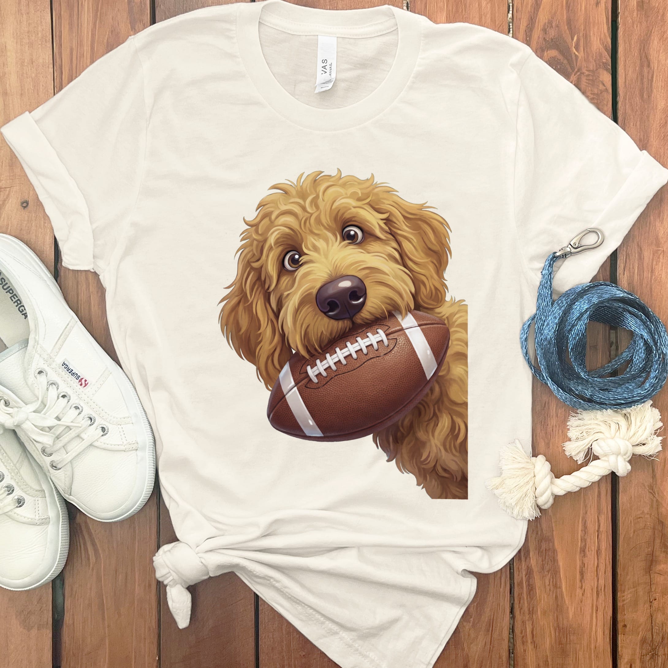 Apricot Goldendoodle Football T-Shirt in Natural / S by Puppy Jo