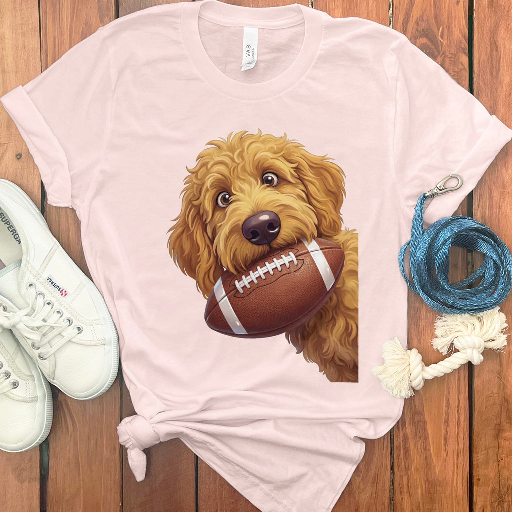 Apricot Goldendoodle Football T-Shirt in Soft Pink / S by Puppy Jo