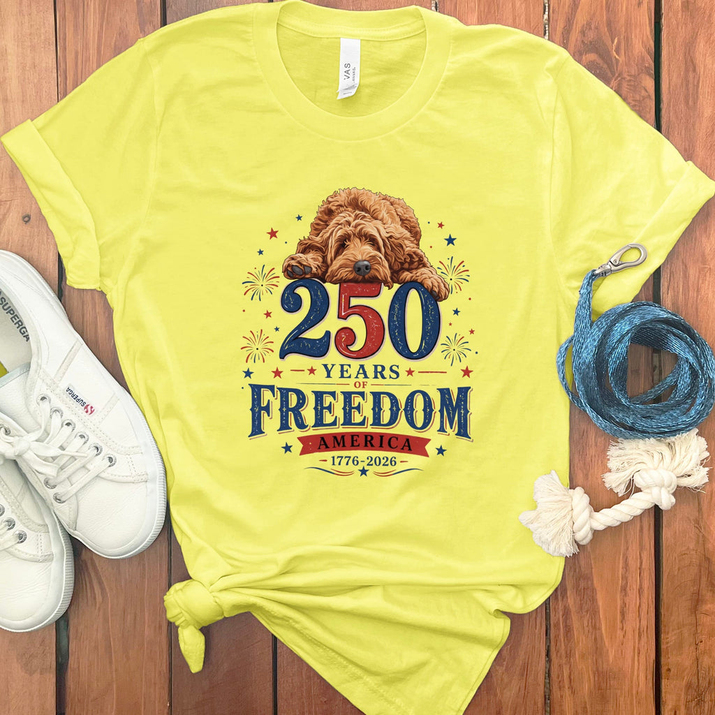 Apricot Goldendoodle Freedom T-Shirt in Yellow / S by Puppy Jo