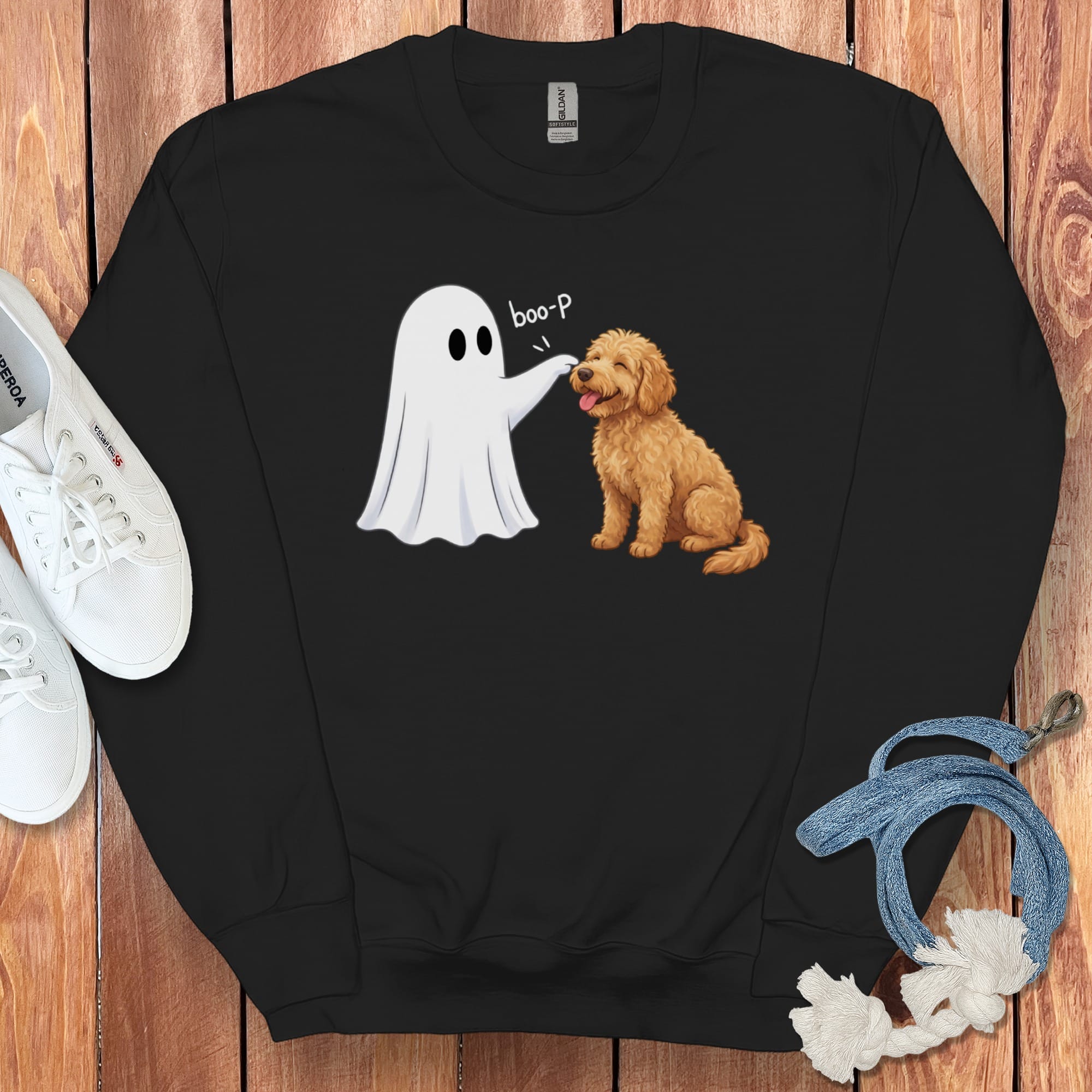 Apricot Goldendoodle Ghost Boop Sweatshirt in S / Black by Puppy Jo