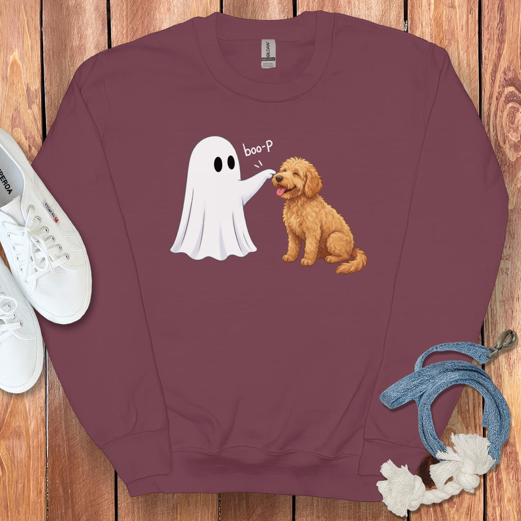 Apricot Goldendoodle Ghost Boop Sweatshirt in S / Maroon by Puppy Jo