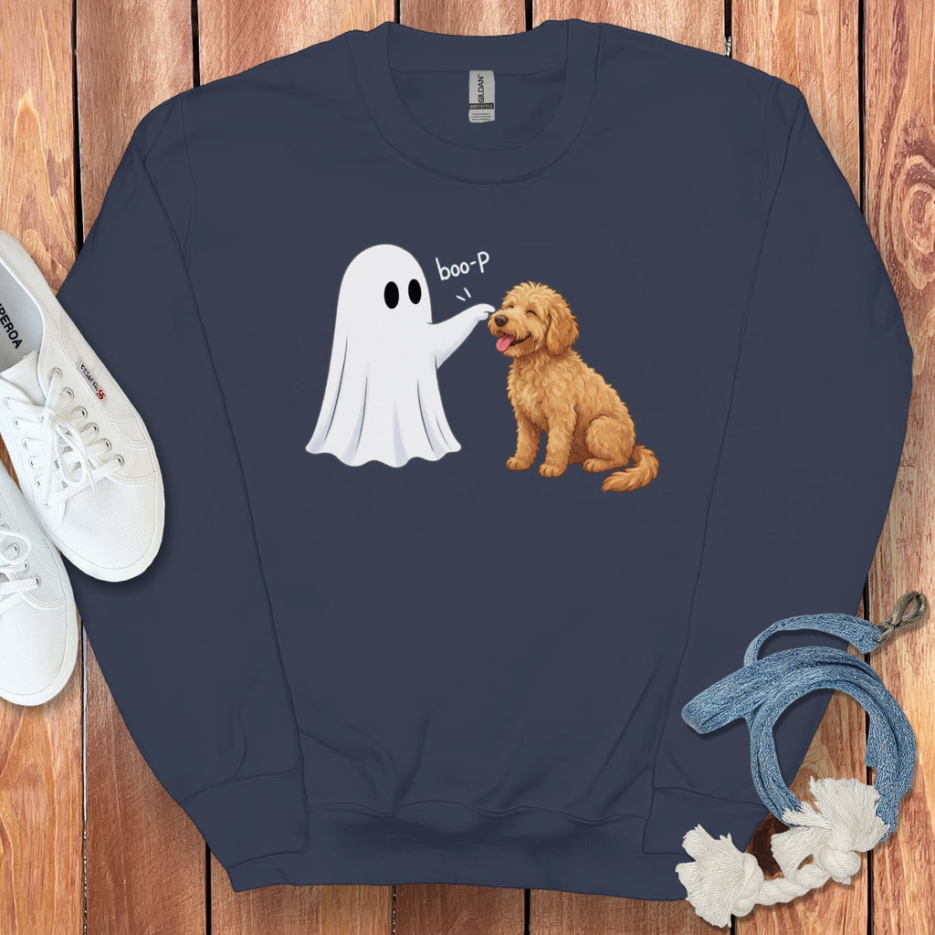 Apricot Goldendoodle Ghost Boop Sweatshirt in S / Navy by Puppy Jo