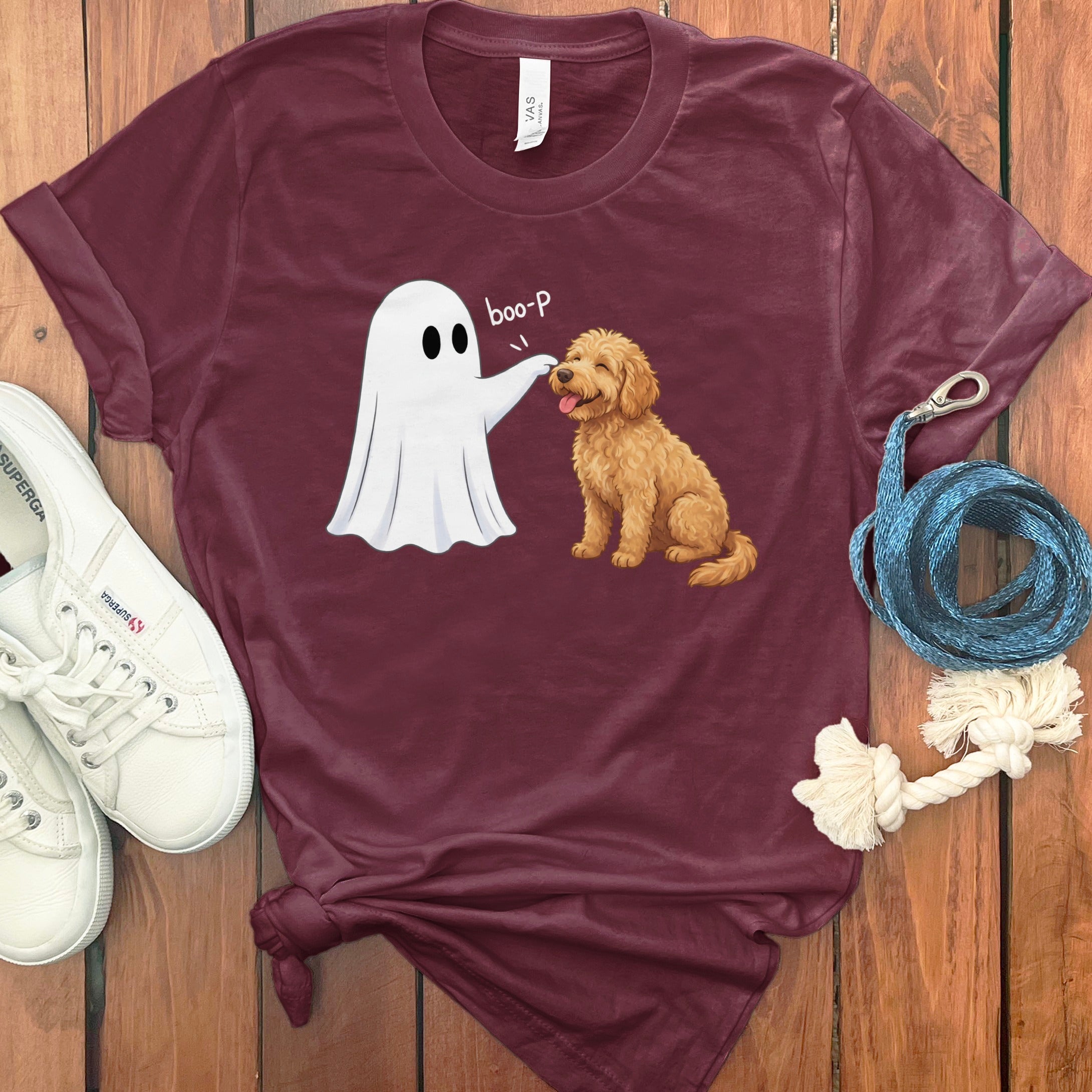 Apricot Goldendoodle Ghost Boop T-Shirt in Maroon / S by Puppy Jo