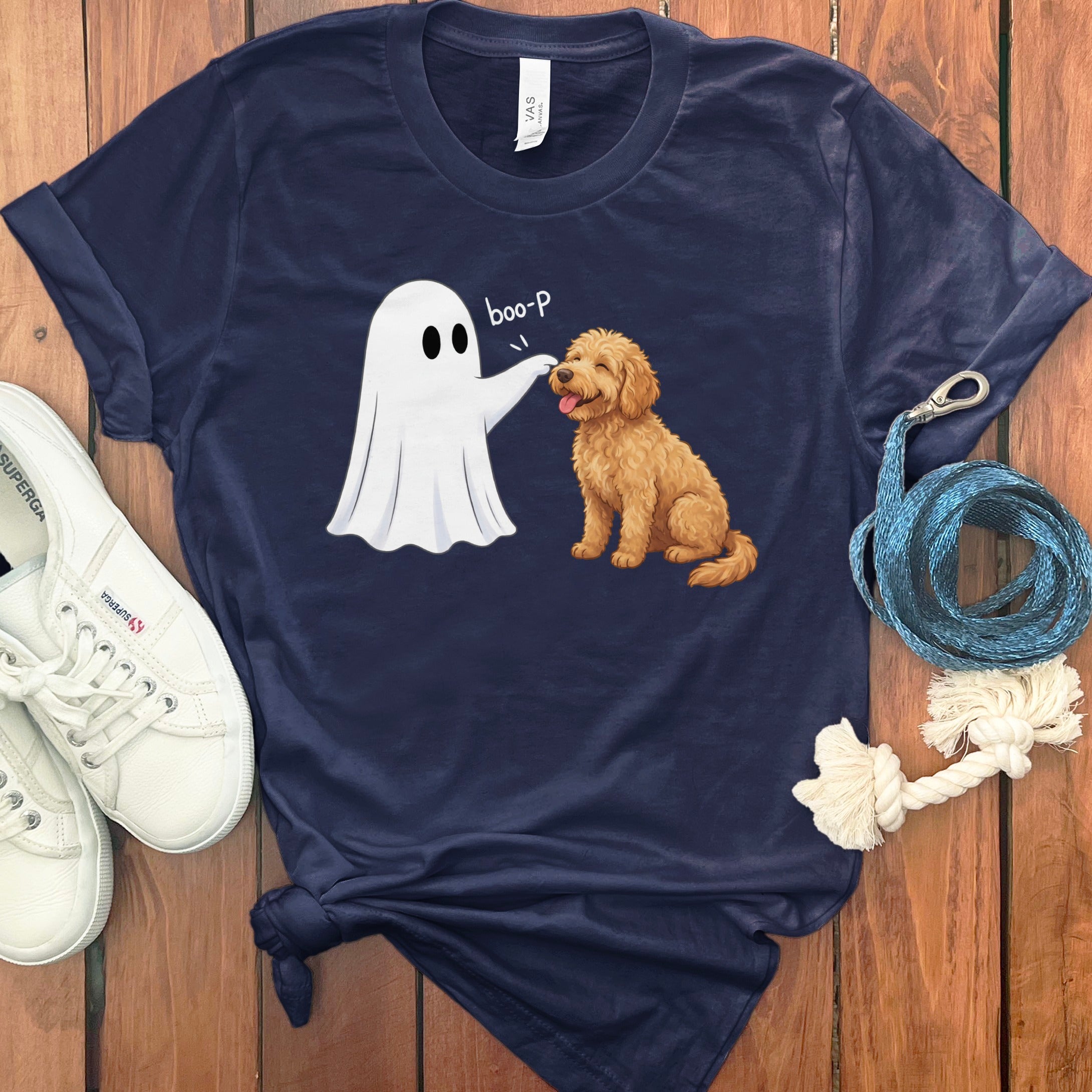 Apricot Goldendoodle Ghost Boop T-Shirt in Navy / S by Puppy Jo