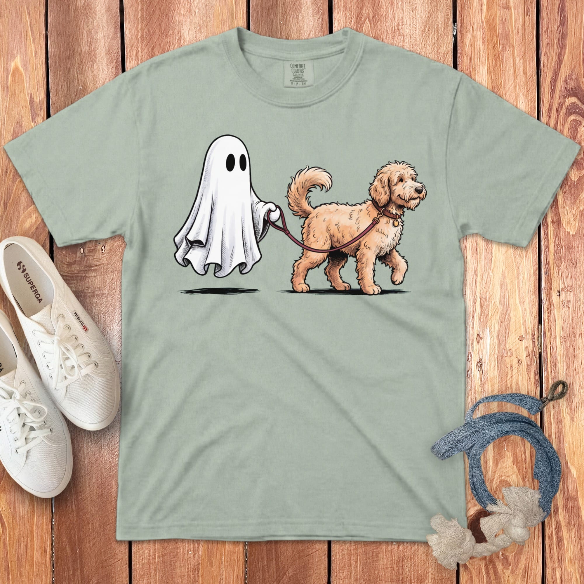 Apricot Goldendoodle Ghost Walk Signature T-Shirt in Bay / S by Puppy Jo