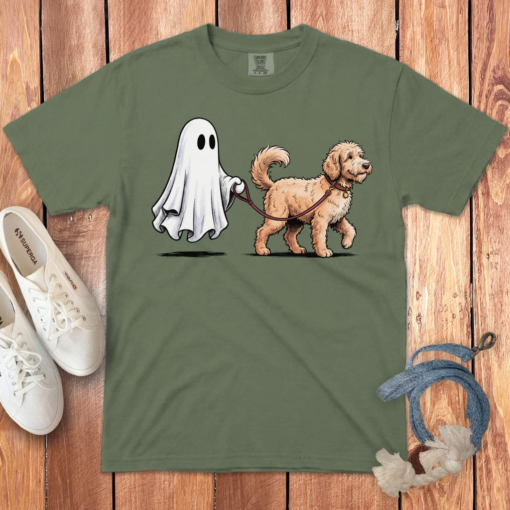 Apricot Goldendoodle Ghost Walk Signature T-Shirt in Moss / S by Puppy Jo