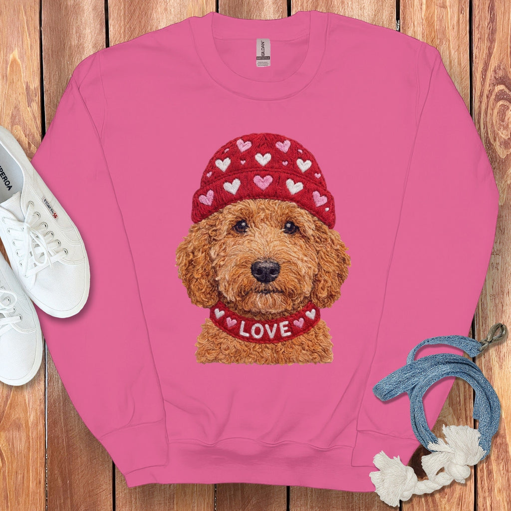 Apricot Goldendoodle Heart Cap Sweatshirt in Heliconia / S by Puppy Jo
