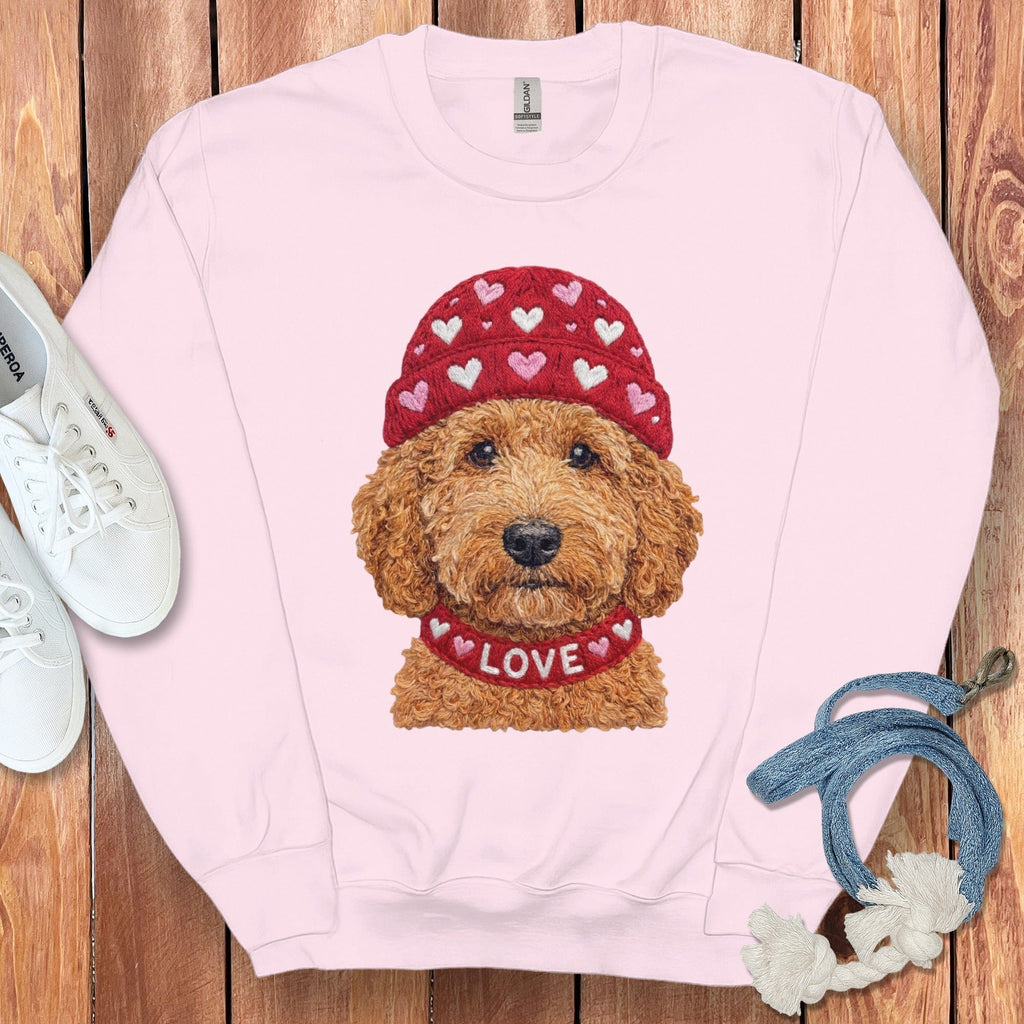 Apricot Goldendoodle Heart Cap Sweatshirt in Light Pink / S by Puppy Jo
