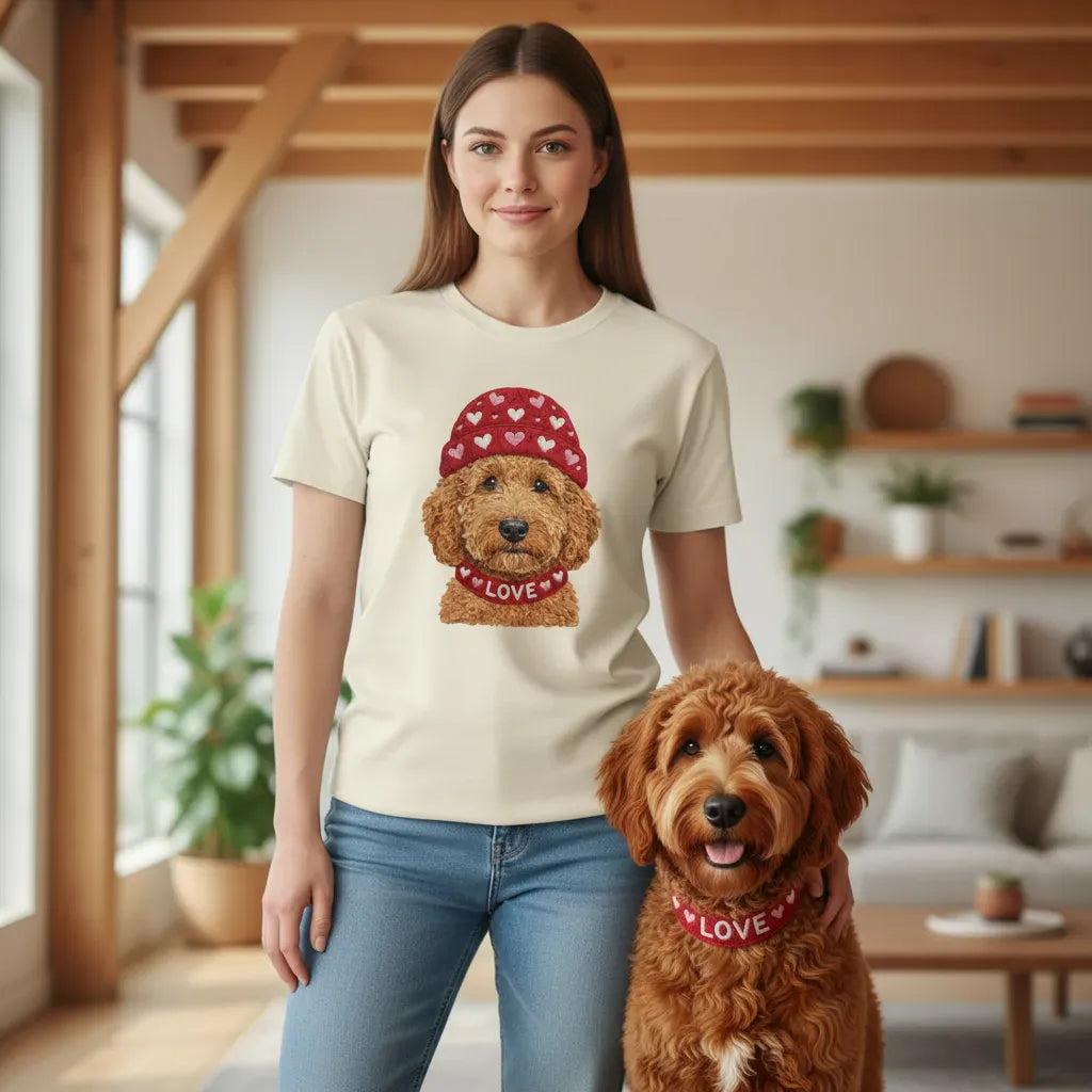 Apricot Goldendoodle Heart Cap Sweatshirt in by Puppy Jo