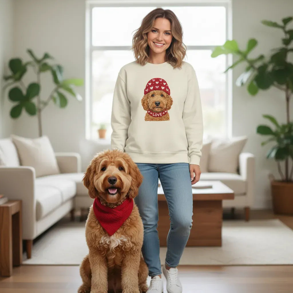 Apricot Goldendoodle Heart Cap Sweatshirt in by Puppy Jo