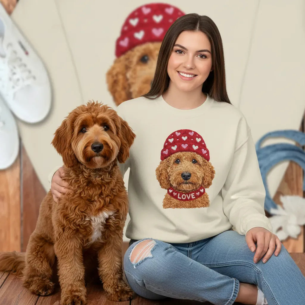 Apricot Goldendoodle Heart Cap Sweatshirt in by Puppy Jo