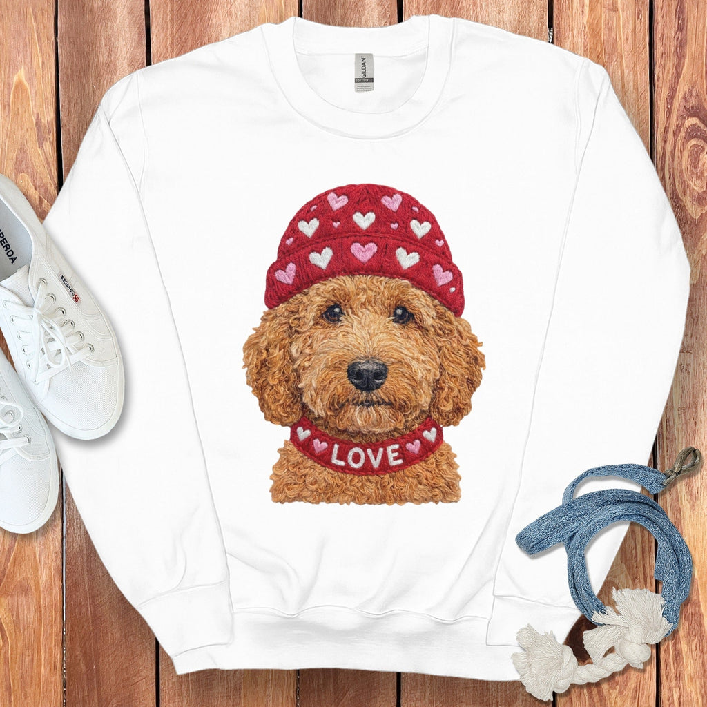Apricot Goldendoodle Heart Cap Sweatshirt in White / S by Puppy Jo