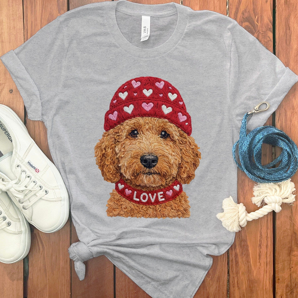 Apricot Goldendoodle Heart Cap T-Shirt in Athletic Heather / S by Puppy Jo