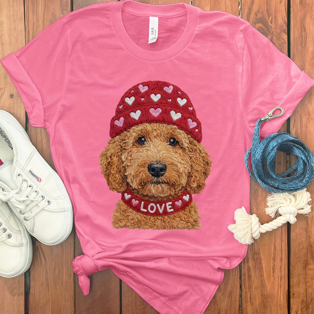 Apricot Goldendoodle Heart Cap T-Shirt in Charity Pink / S by Puppy Jo