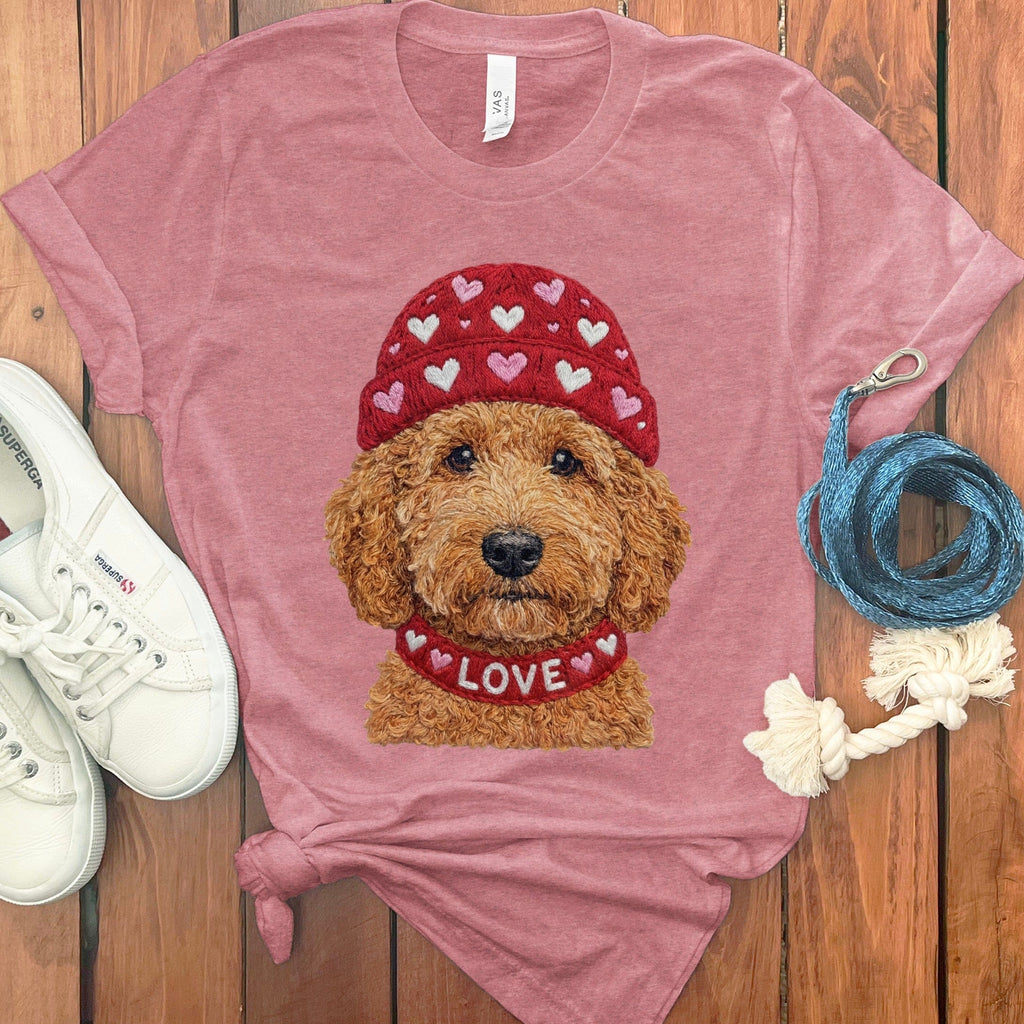 Apricot Goldendoodle Heart Cap T-Shirt in Heather Mauve / S by Puppy Jo