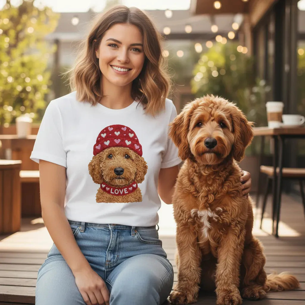Apricot Goldendoodle Heart Cap T-Shirt in by Puppy Jo