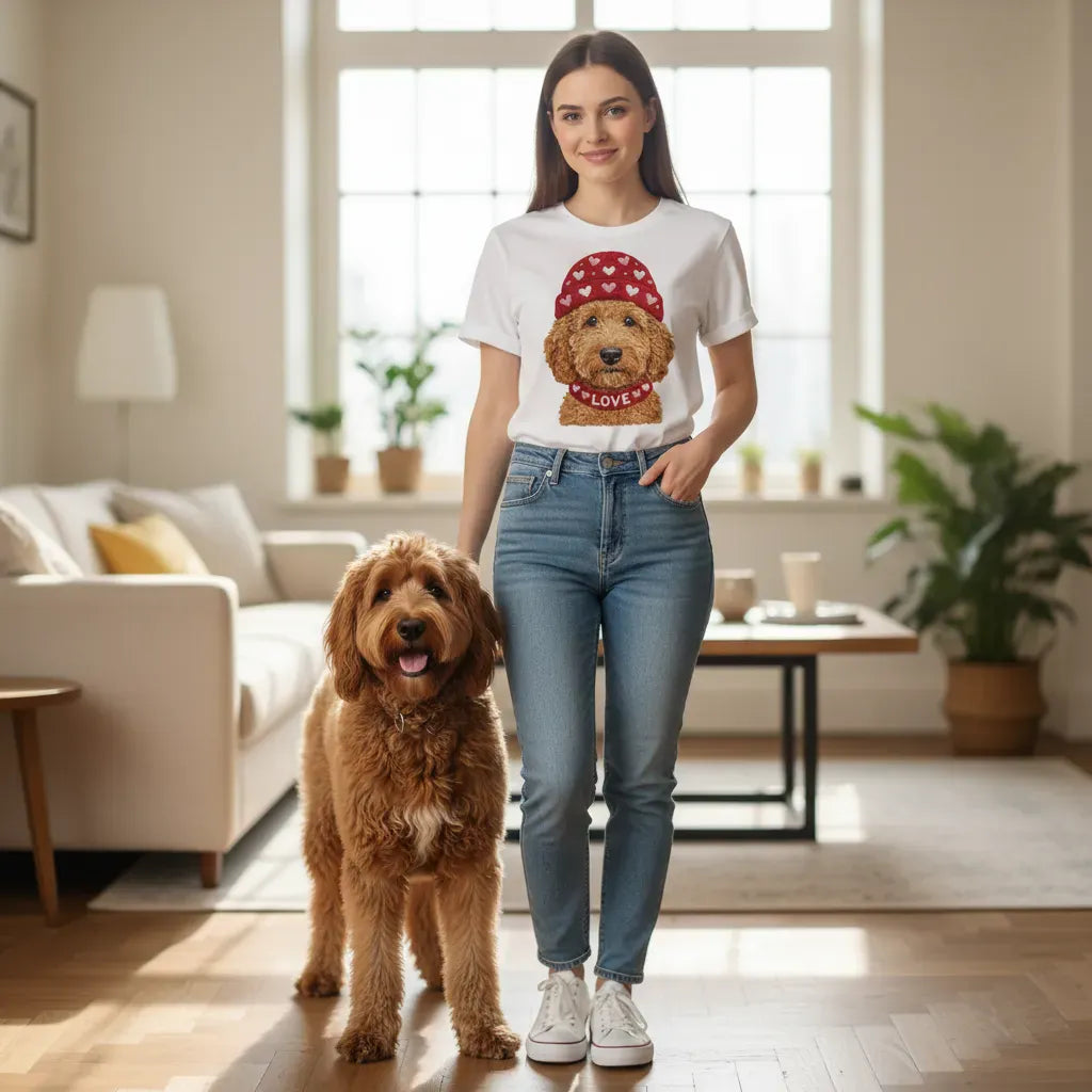 Apricot Goldendoodle Heart Cap T-Shirt in by Puppy Jo