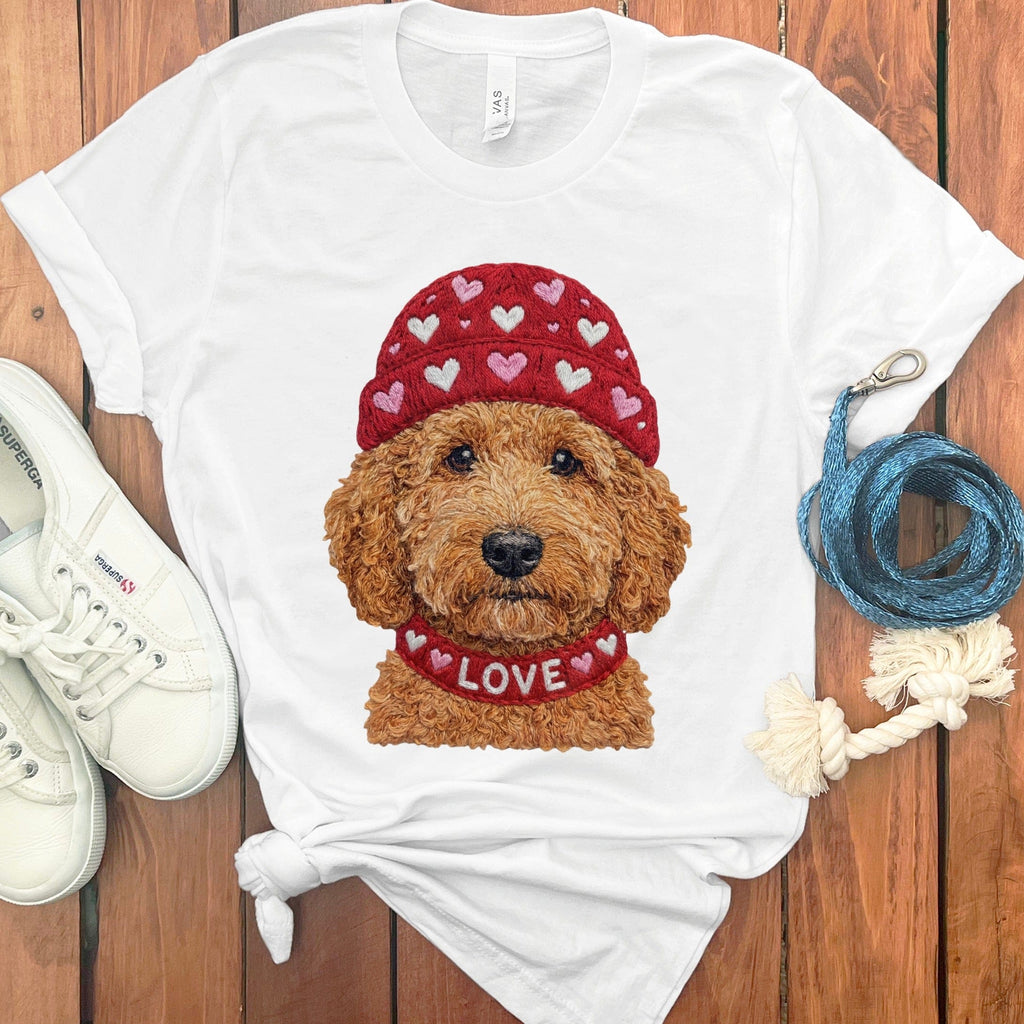 Apricot Goldendoodle Heart Cap T-Shirt in White / S by Puppy Jo