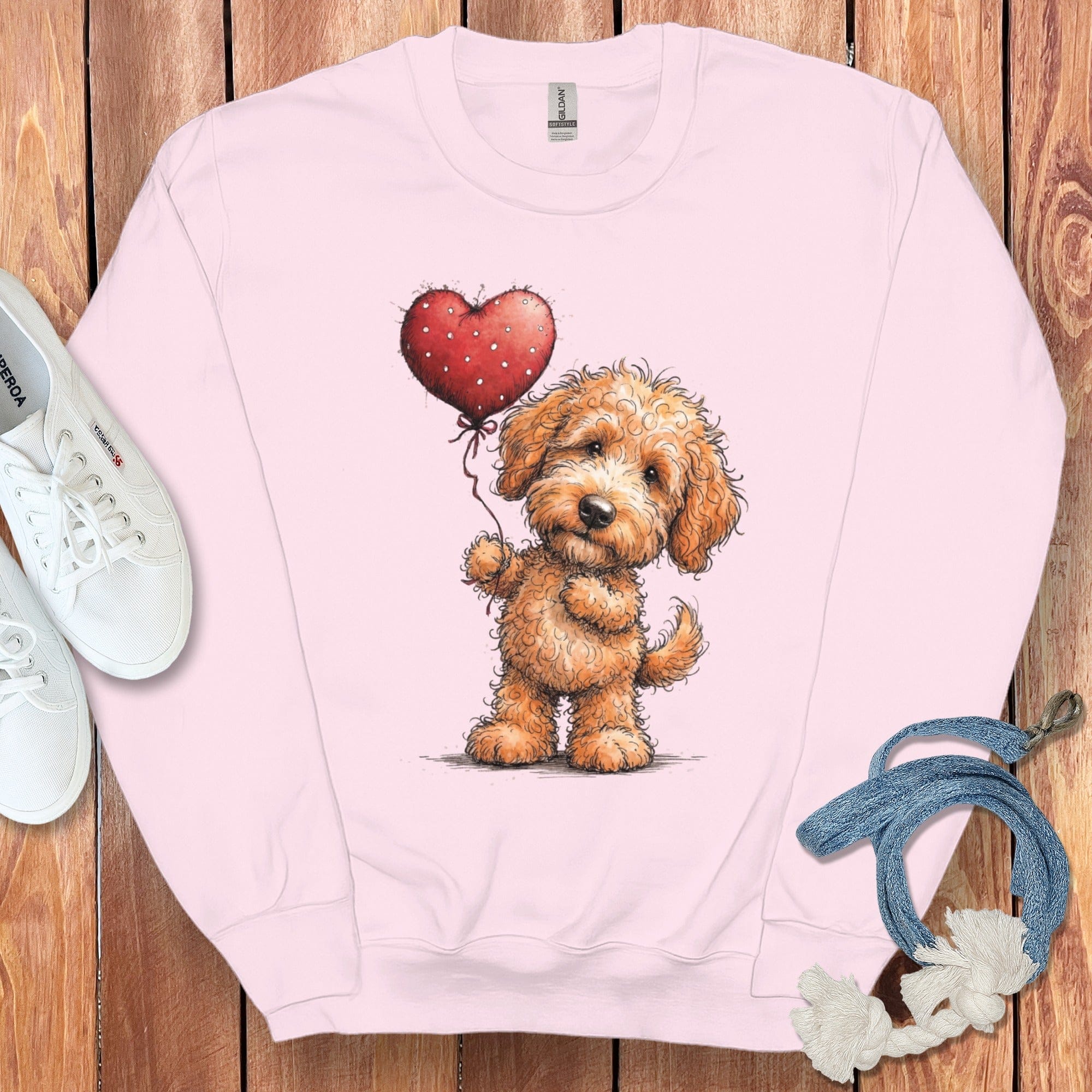 Apricot Goldendoodle Heart Sweatshirt in Light Pink / S by Puppy Jo