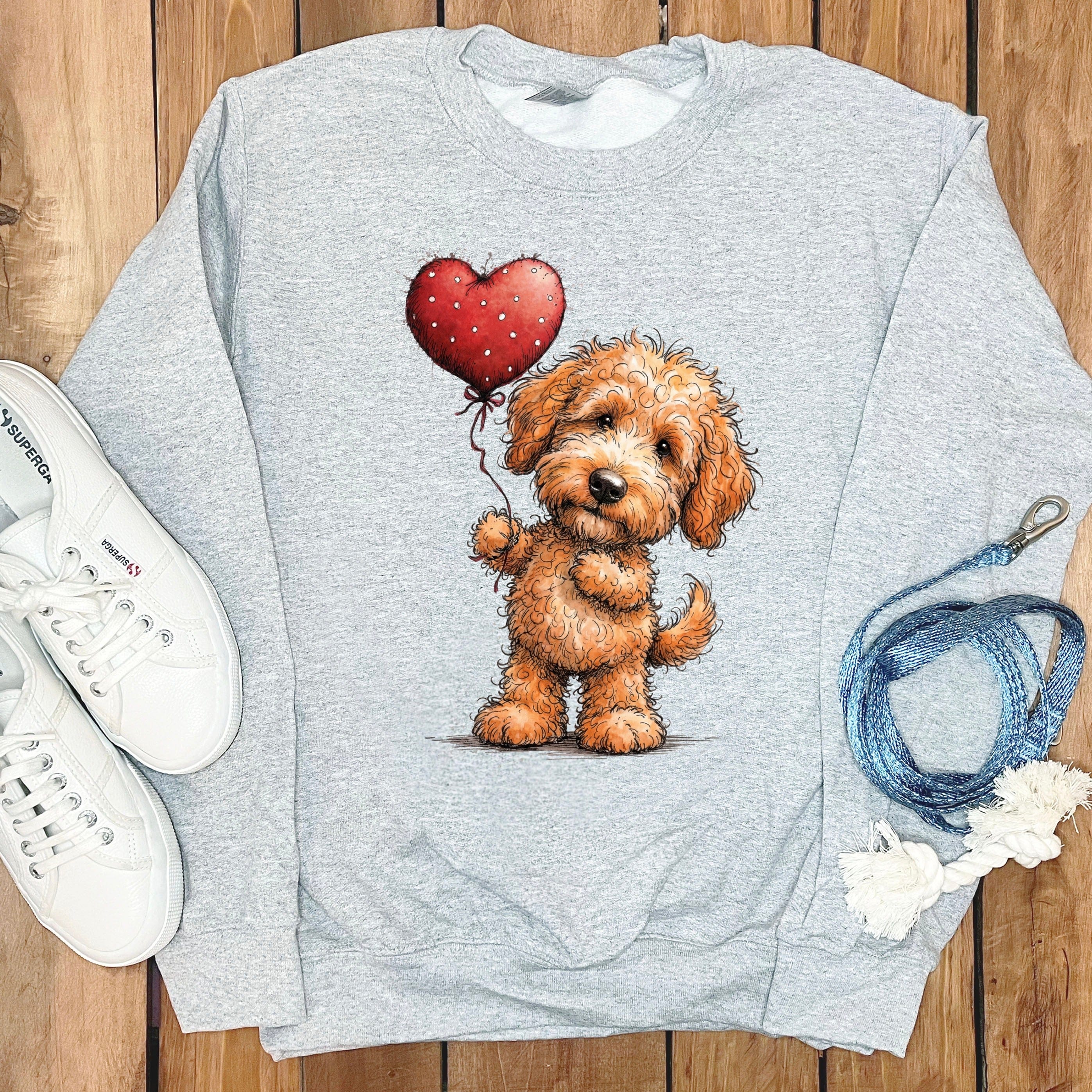 Apricot Goldendoodle Heart Sweatshirt in Sport Grey / S by Puppy Jo