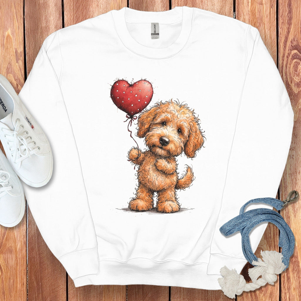 Apricot Goldendoodle Heart Sweatshirt in White / S by Puppy Jo