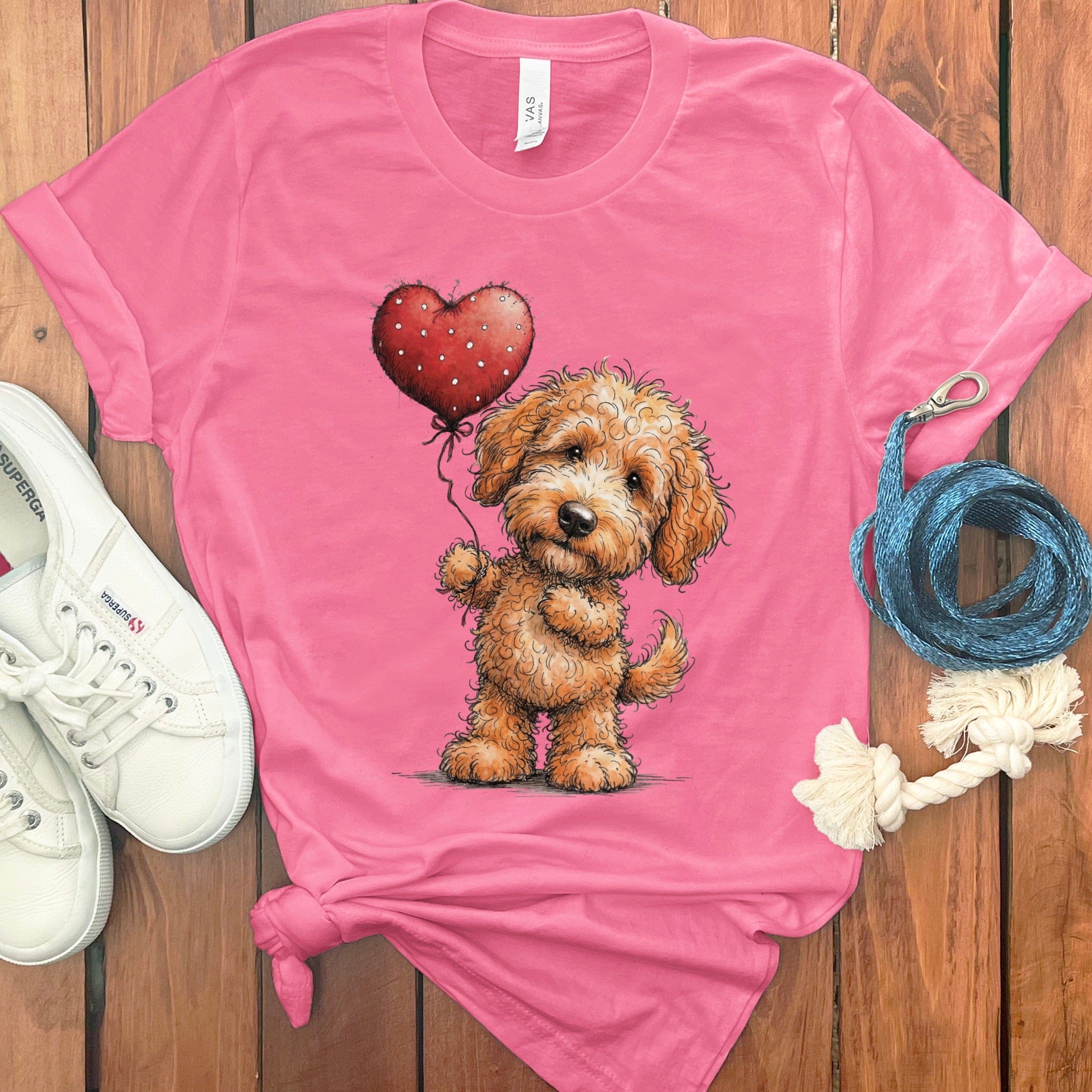 Apricot Goldendoodle Heart T-Shirt in Charity Pink / S by Puppy Jo
