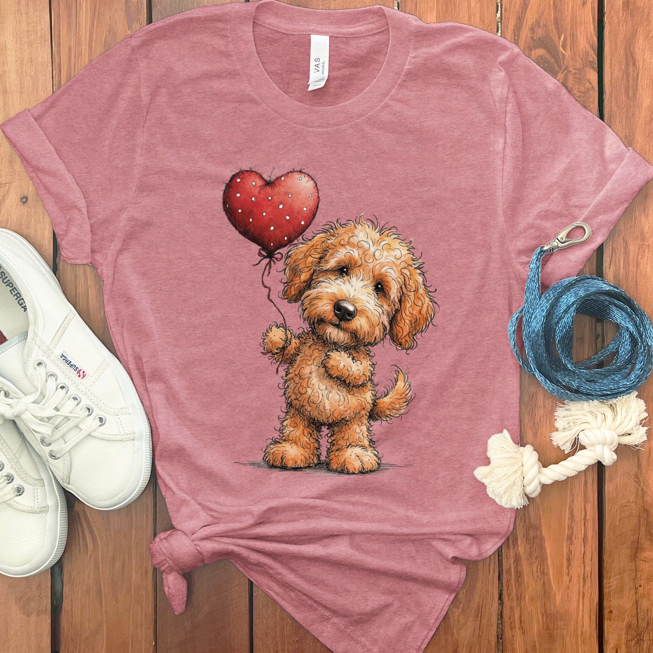 Apricot Goldendoodle Heart T-Shirt in Heather Mauve / S by Puppy Jo