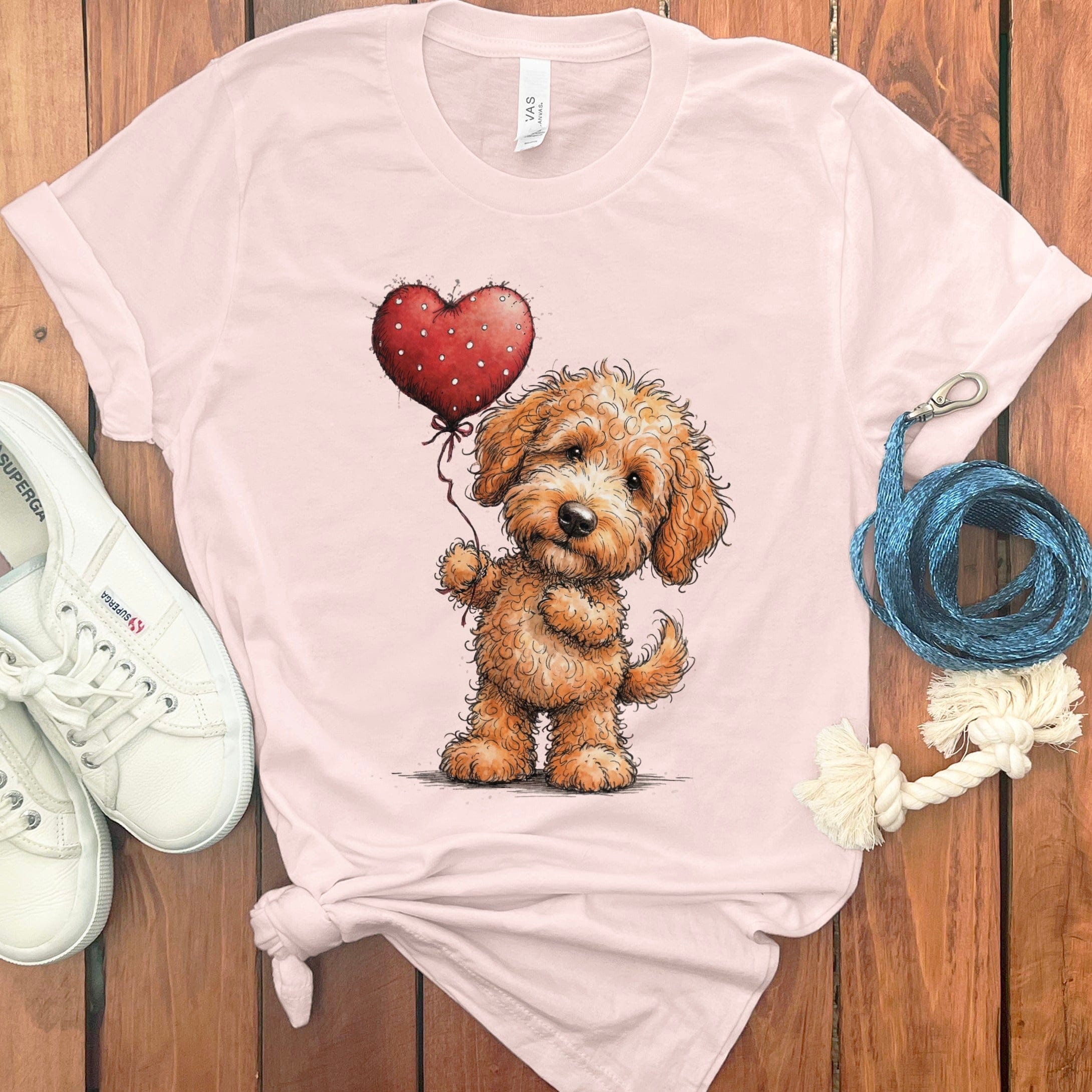 Apricot Goldendoodle Heart T-Shirt in Soft Pink / S by Puppy Jo