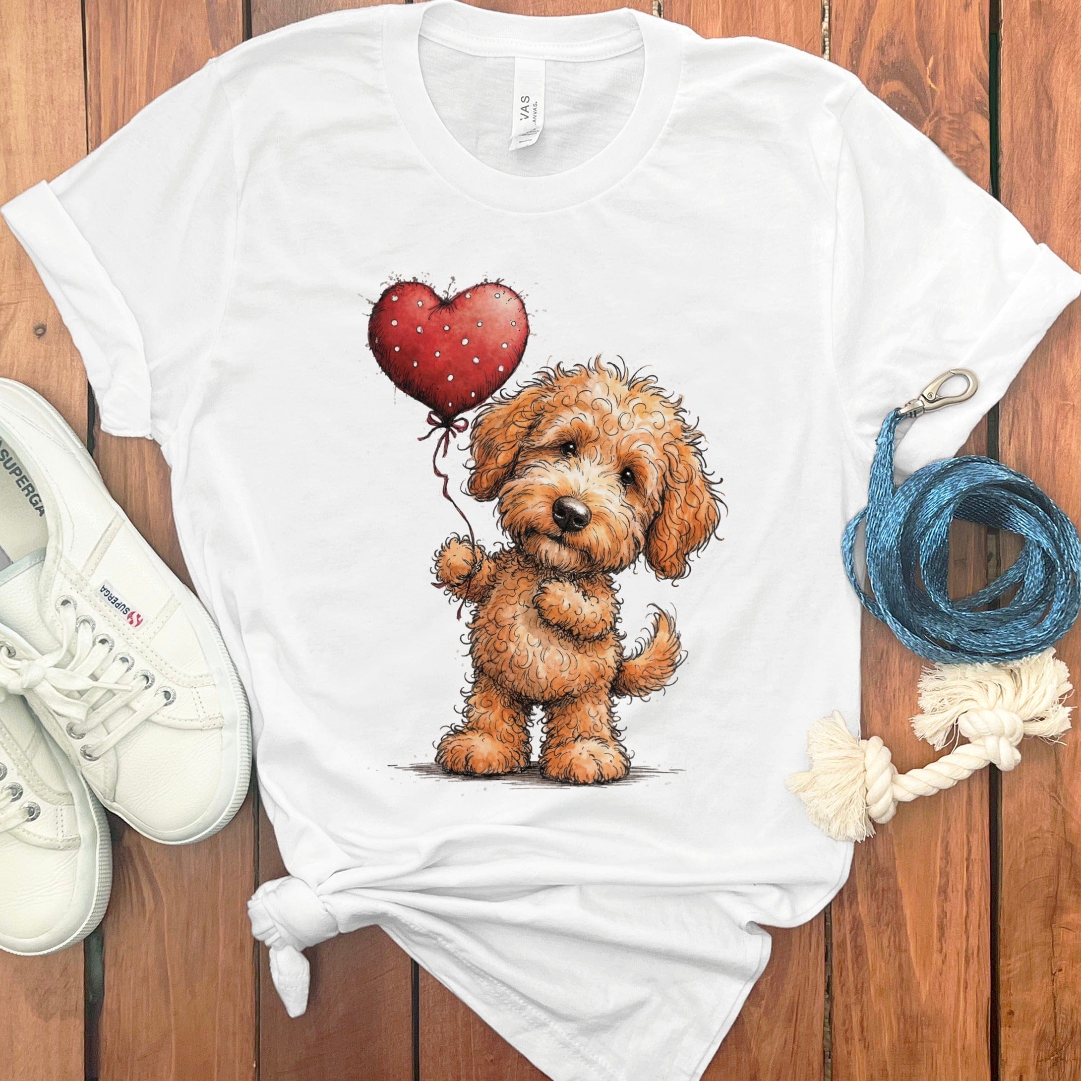 Apricot Goldendoodle Heart T-Shirt in White / S by Puppy Jo