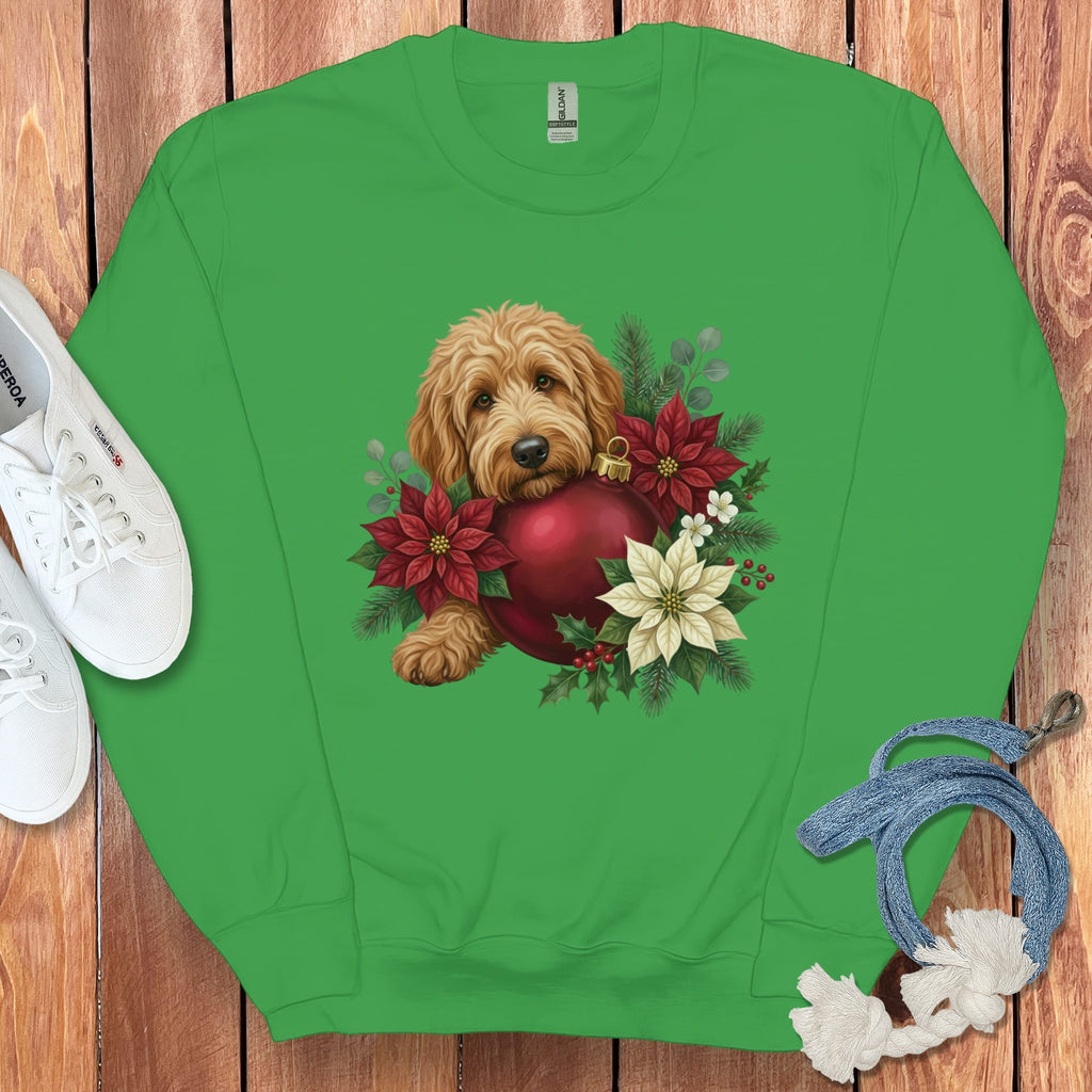 Apricot Goldendoodle Holiday Cheer Sweatshirt in Irish Green / S by Puppy Jo