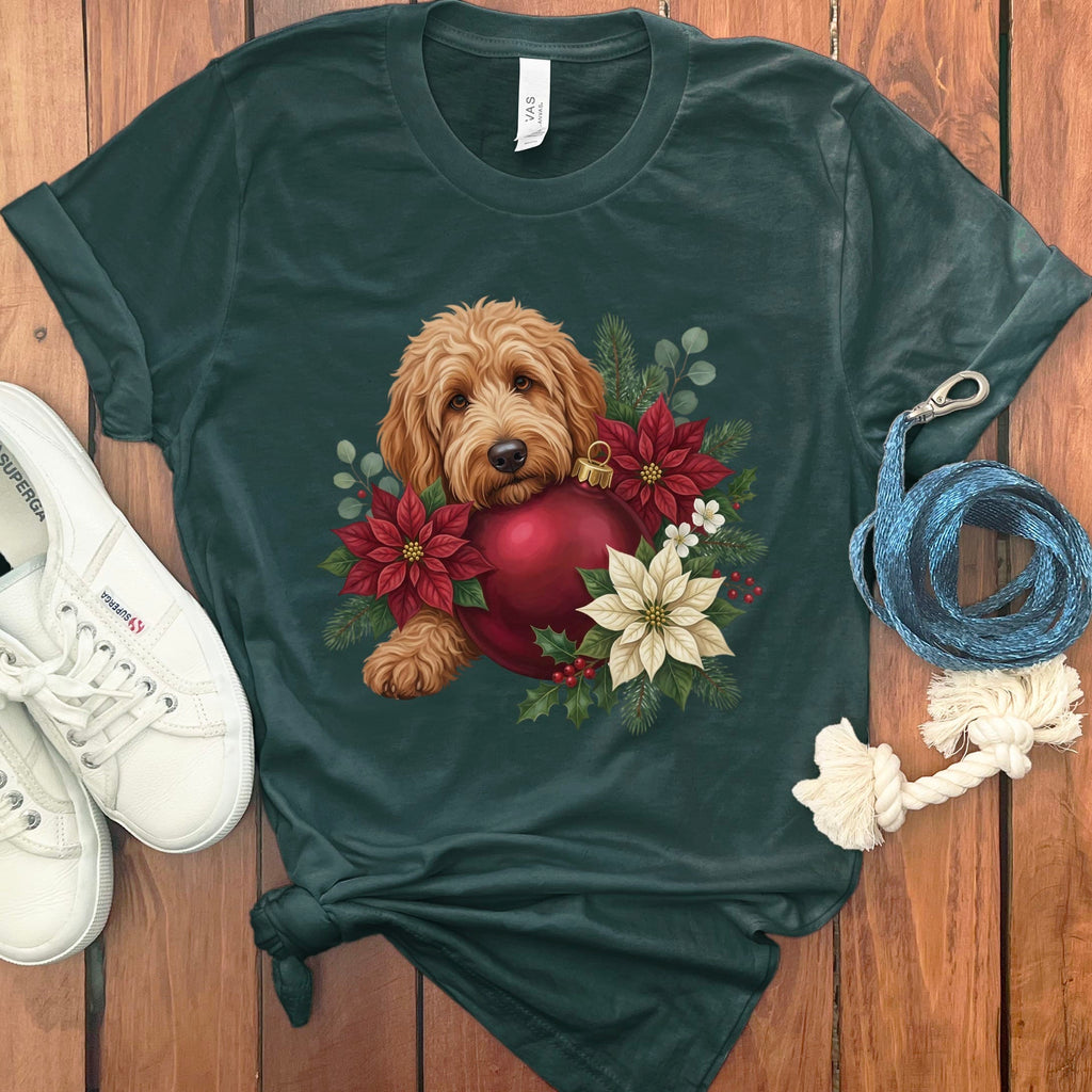 Apricot Goldendoodle Holiday Cheer T-Shirt in Forest / S by Puppy Jo