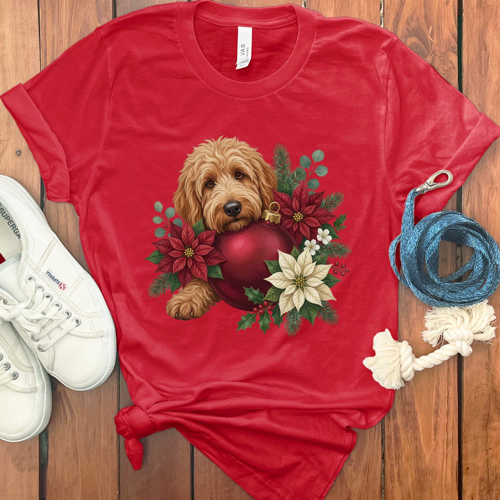 Apricot Goldendoodle Holiday Cheer T-Shirt in Red / S by Puppy Jo